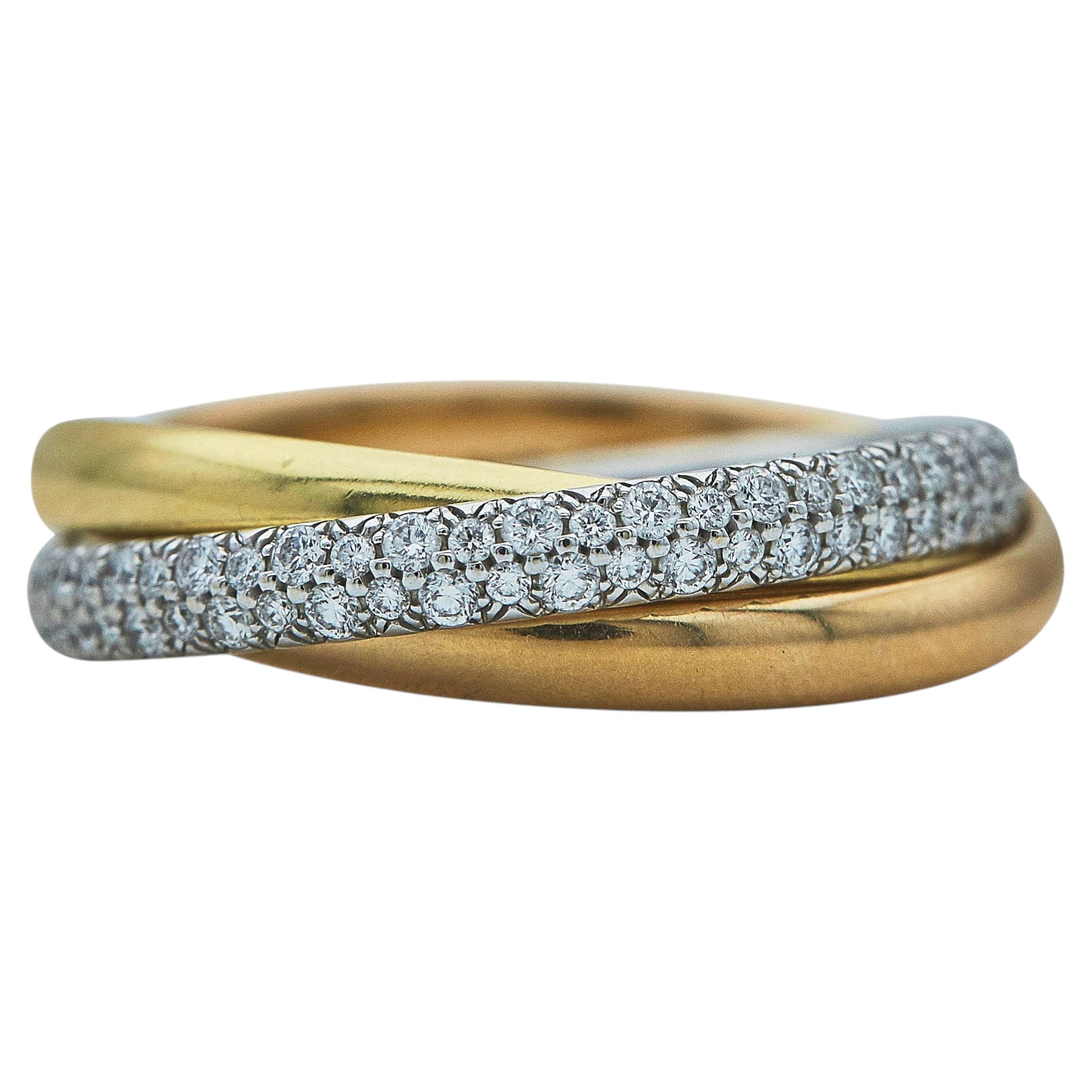 Cartier Trinity 18k Tri-Color Gold and Diamond Ring For Sale at 1stDibs