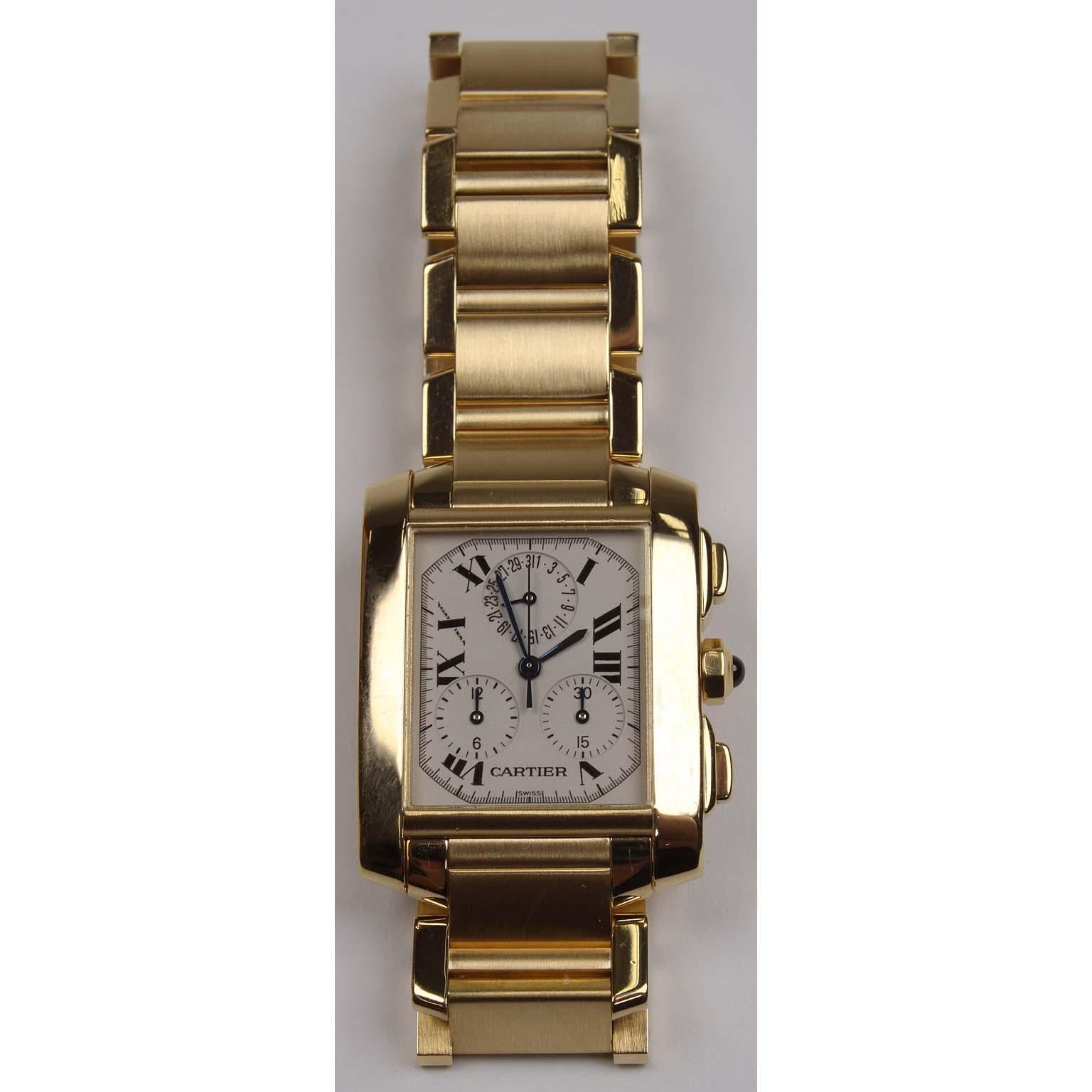 Modern Cartier Yellow Gold Tank Francaise Chronograph Quartz Wristwatch