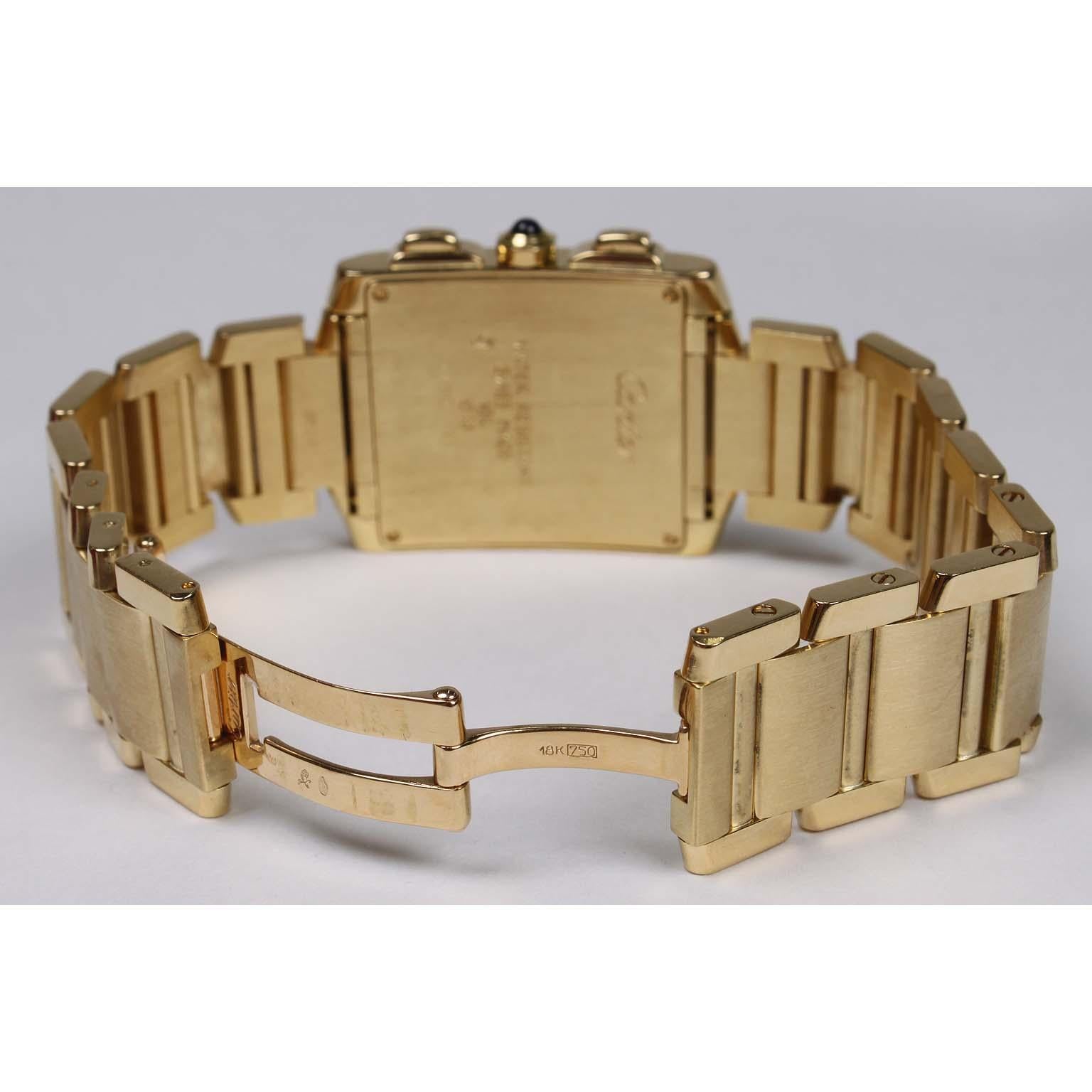 Cartier Yellow Gold Tank Francaise Chronograph Quartz Wristwatch In Good Condition In Los Angeles, CA