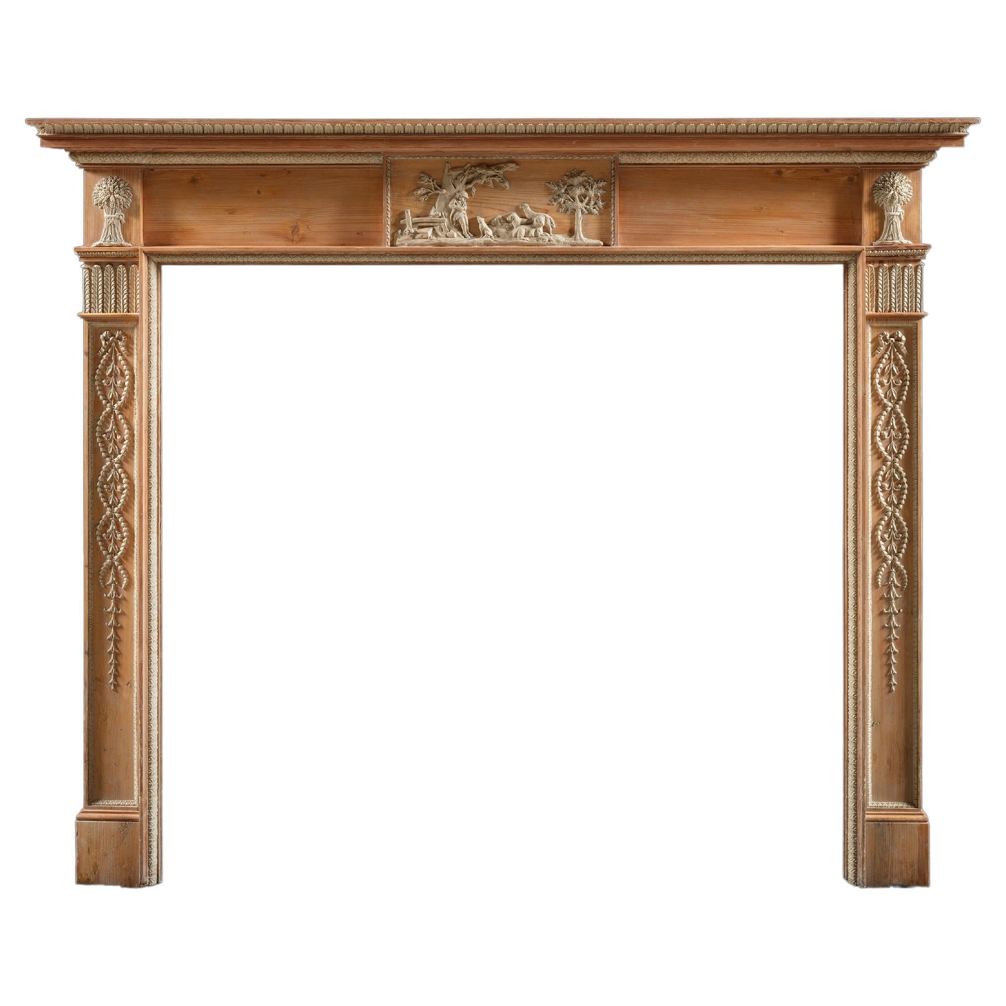 A Carved 18th Century Pine Chimneypiece in George III Style. For Sale