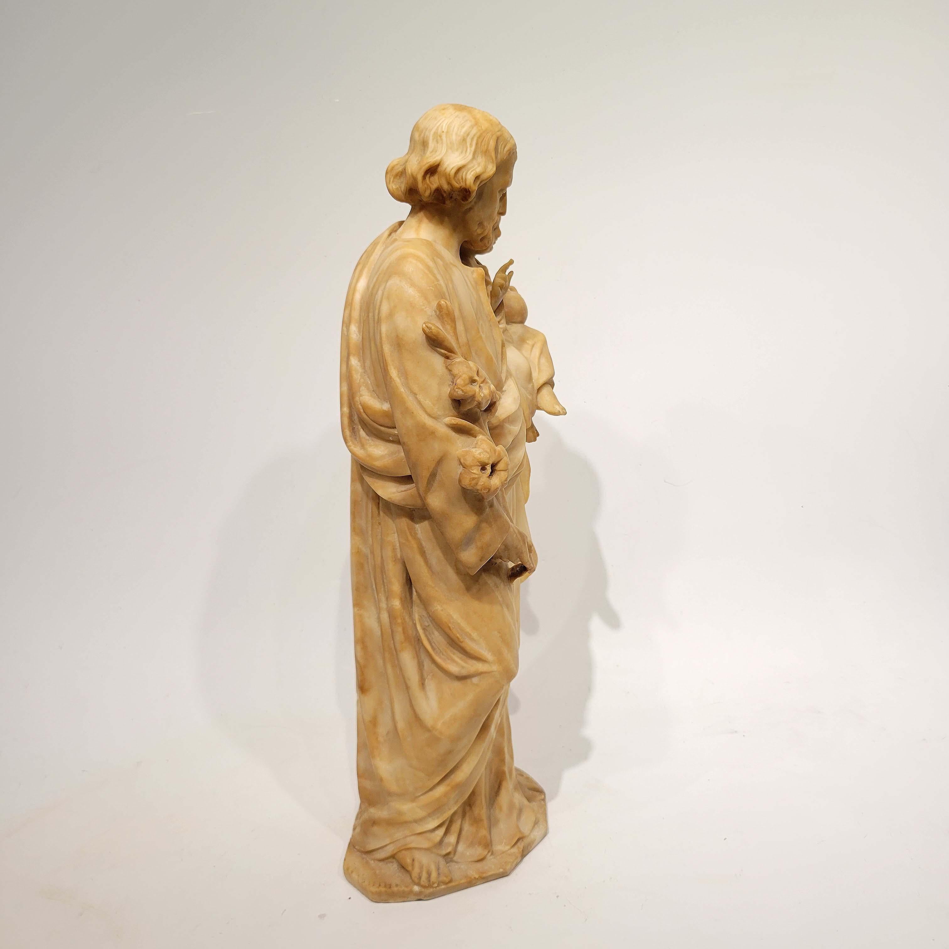 Renaissance Revival Carved Alabaster Group of St. Joseph and the Christ Child, 19th Century, Italy For Sale