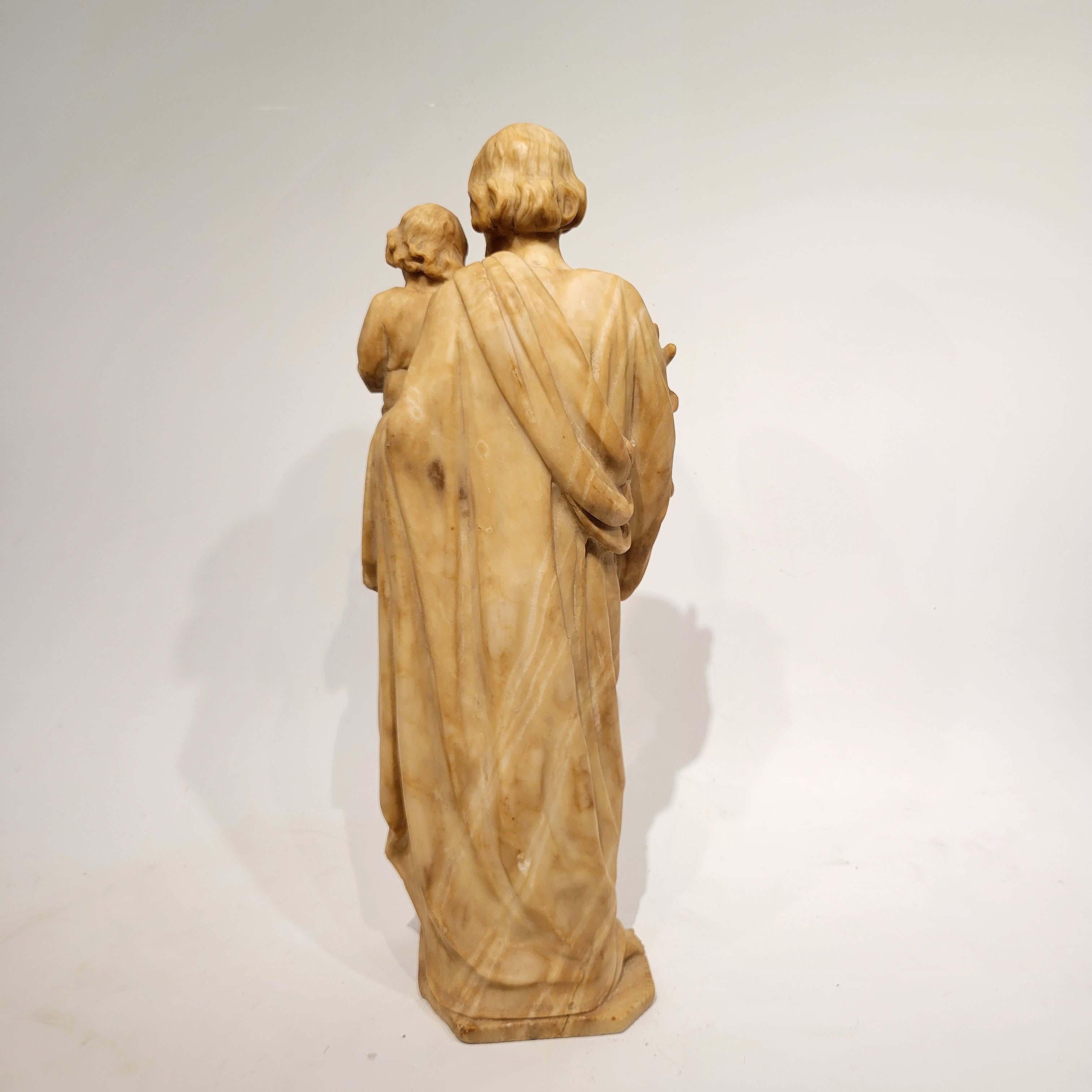 Italian Carved Alabaster Group of St. Joseph and the Christ Child, 19th Century, Italy For Sale