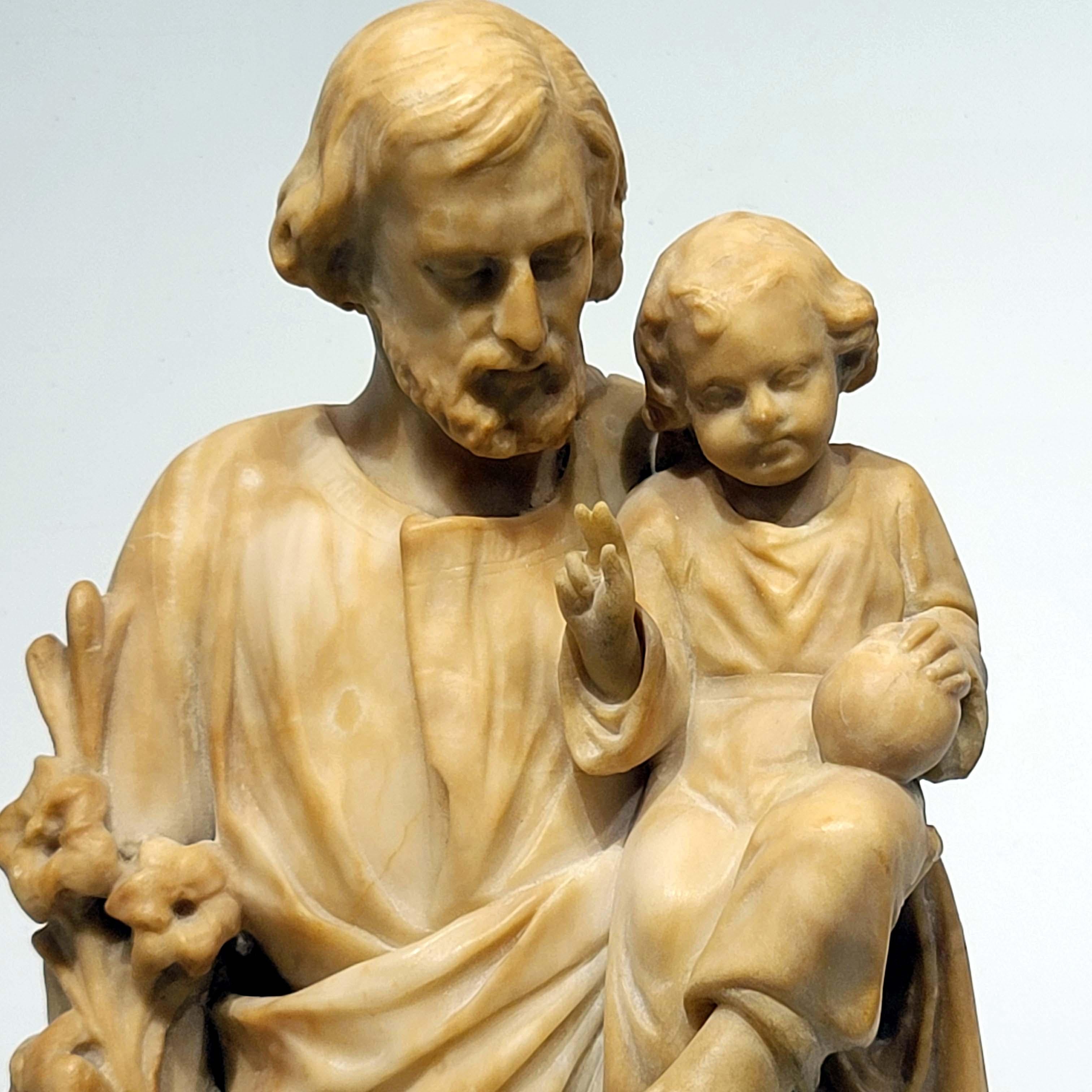 Carved Alabaster Group of St. Joseph and the Christ Child, 19th Century, Italy In Good Condition For Sale In New York, NY