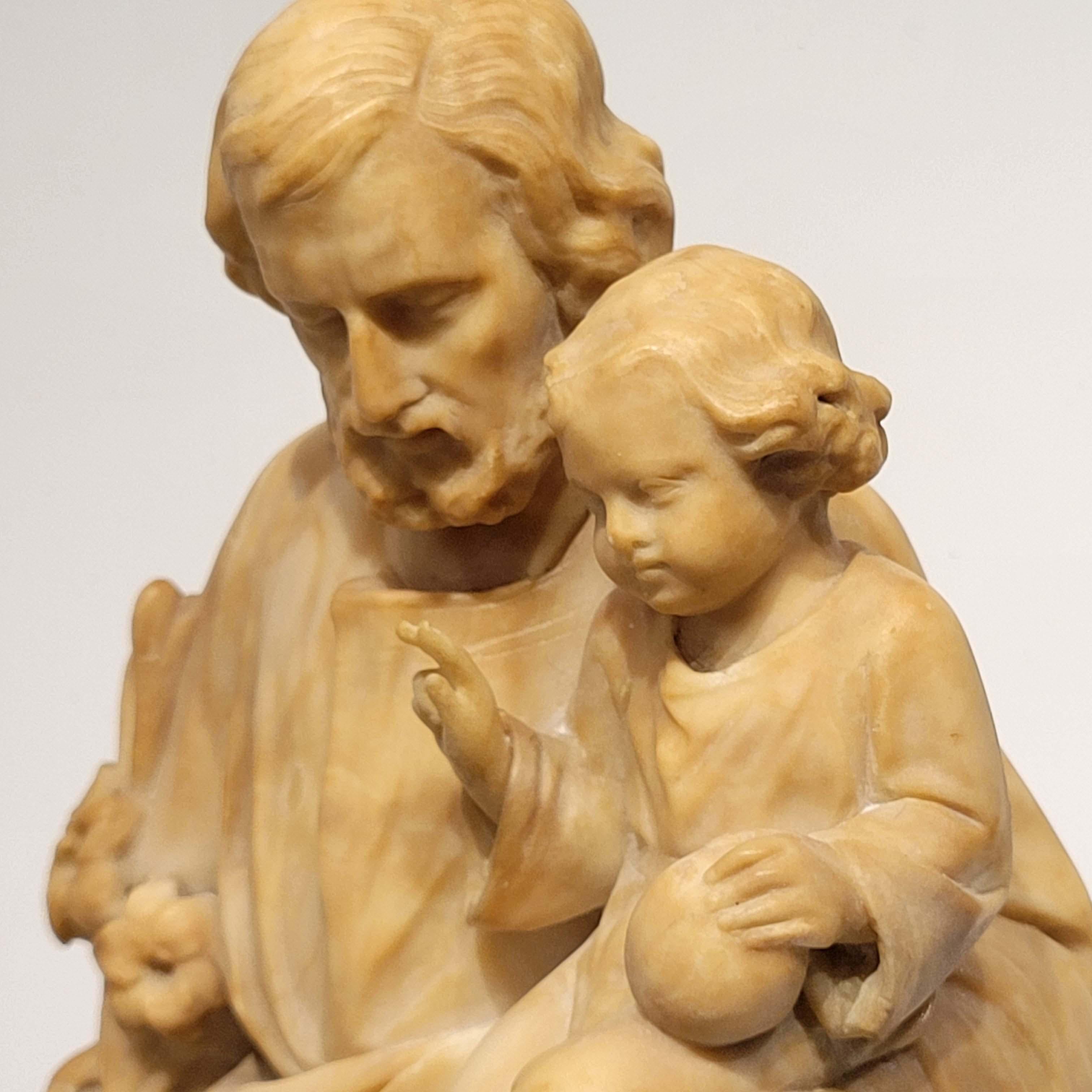 Carved Alabaster Group of St. Joseph and the Christ Child, 19th Century, Italy For Sale 1