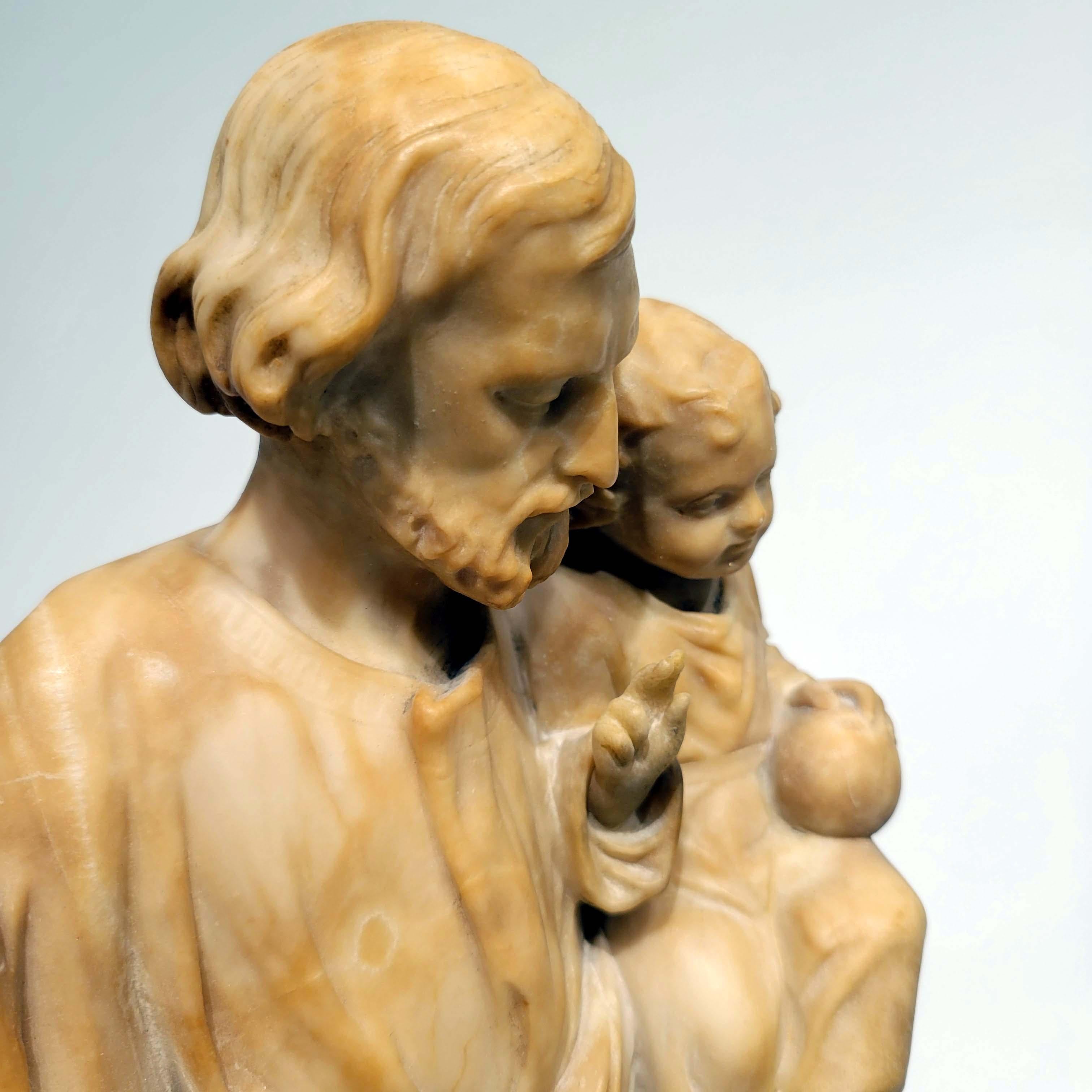 Carved Alabaster Group of St. Joseph and the Christ Child, 19th Century, Italy For Sale 3