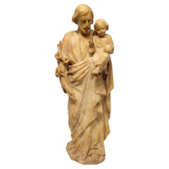 Carved Alabaster Group of St. Joseph and the Christ Child, 19th Century, Italy