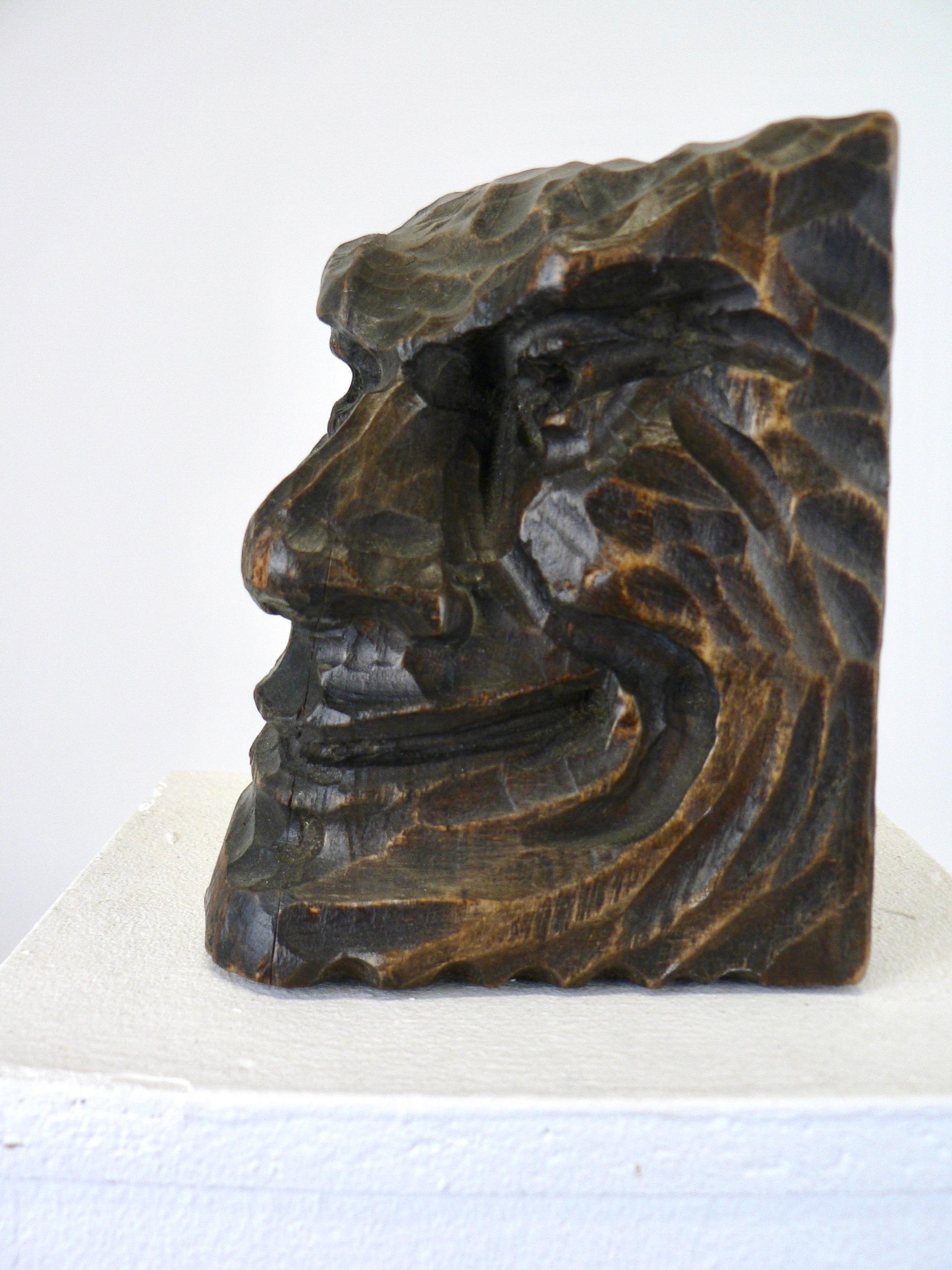 Hand-Carved A carved and waxed wooden satyr face,  France  19th century For Sale