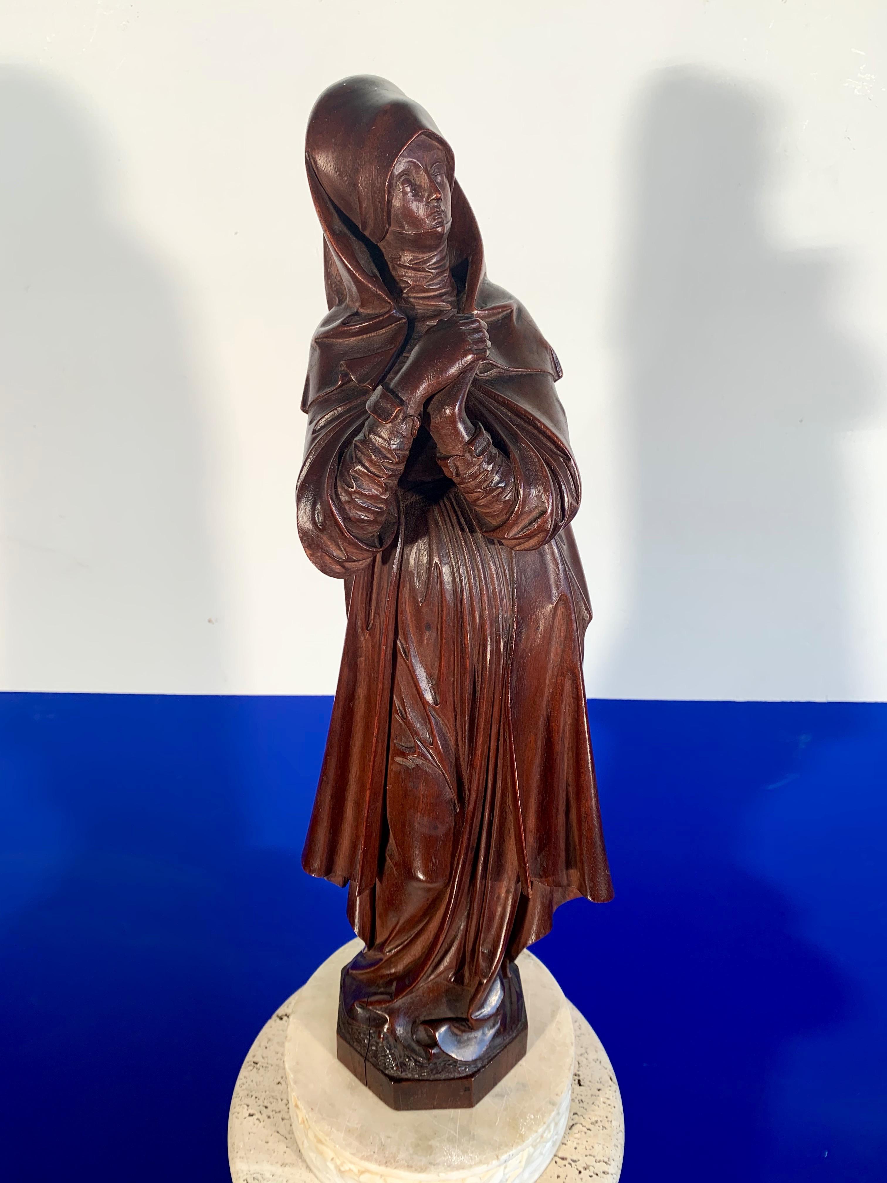 European Carved Antique Wooden Statuette / Sculpture of Saint Teresa of Avila / Jesus