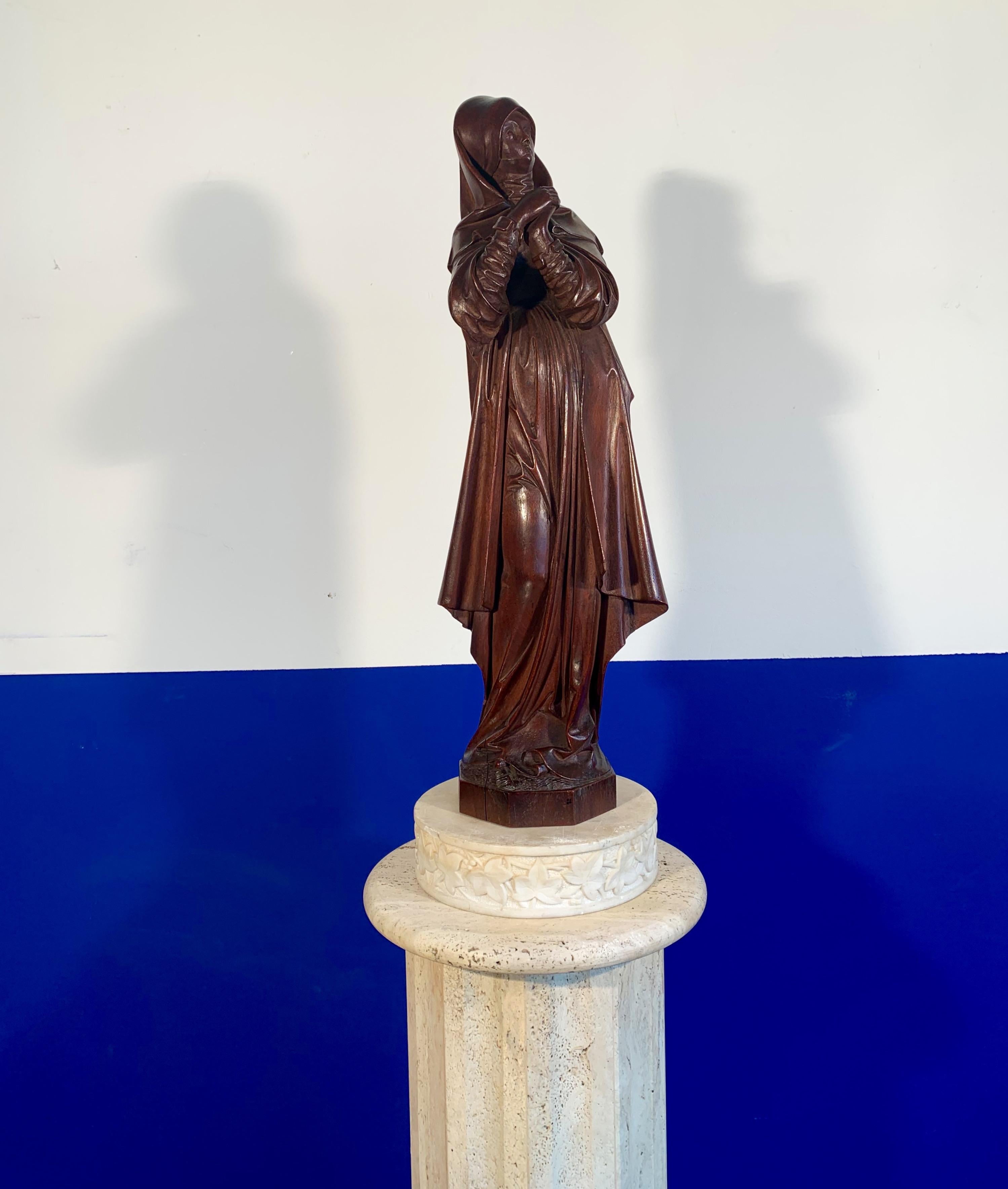 20th Century Carved Antique Wooden Statuette / Sculpture of Saint Teresa of Avila / Jesus