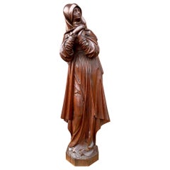 Carved Antique Wooden Statuette / Sculpture of Saint Teresa of Avila / Jesus