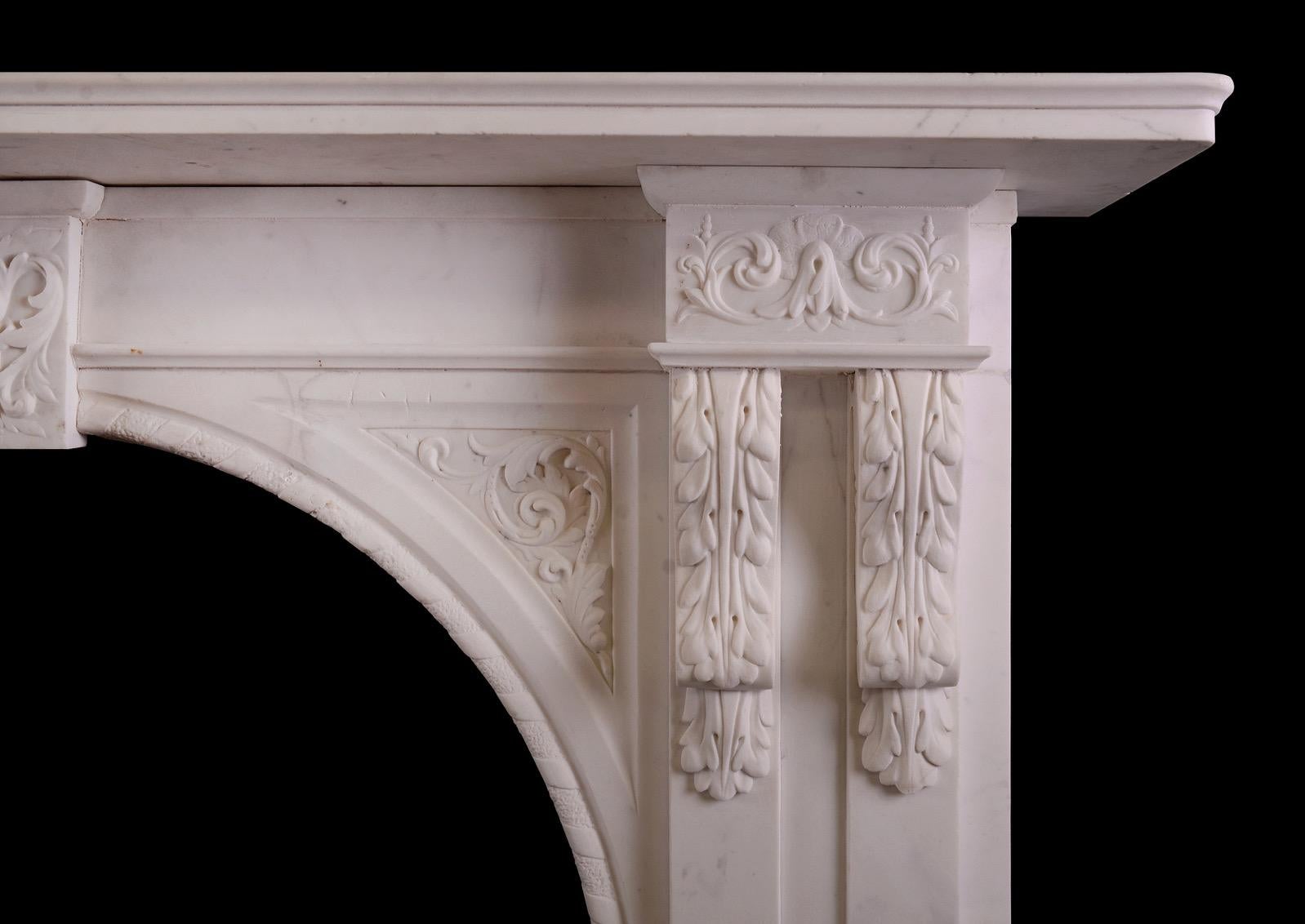 Victorian Carved Arched Marble Fireplace For Sale