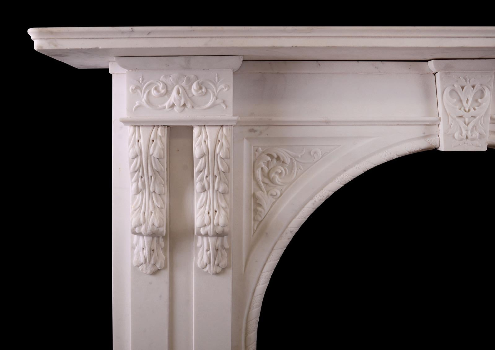 English Carved Arched Marble Fireplace For Sale