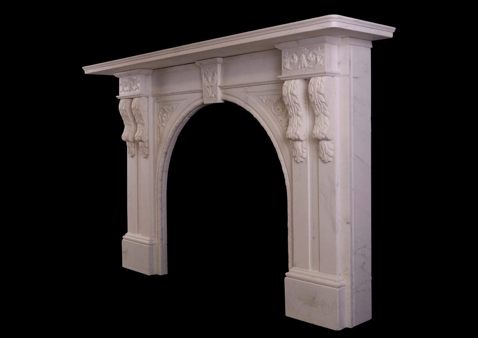 Carved Arched Marble Fireplace In Good Condition For Sale In London, GB