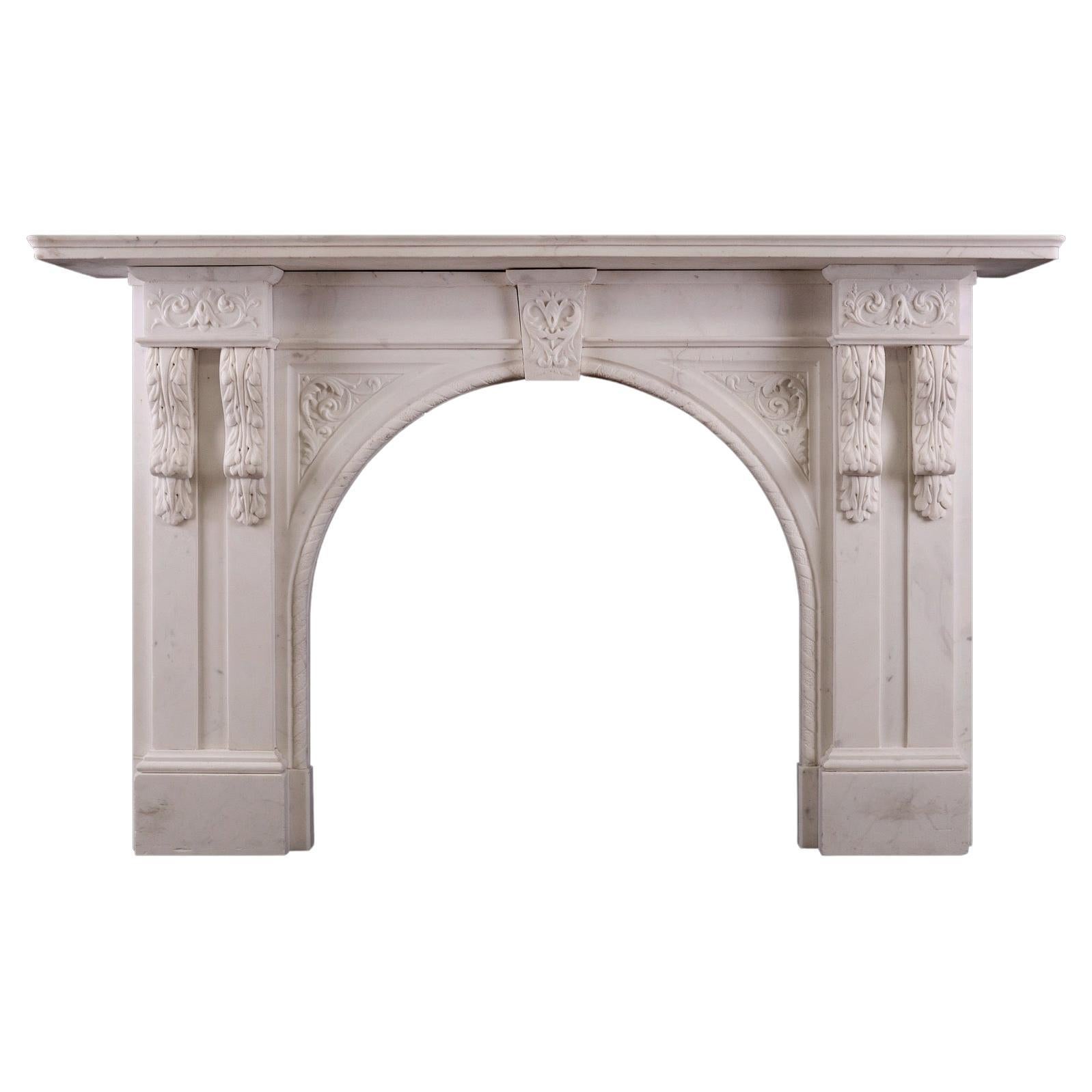 Carved Arched Marble Fireplace For Sale