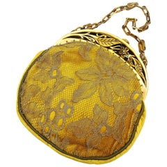 Antique A carved Bakelite framed golden velvet handbag, France, 1920s