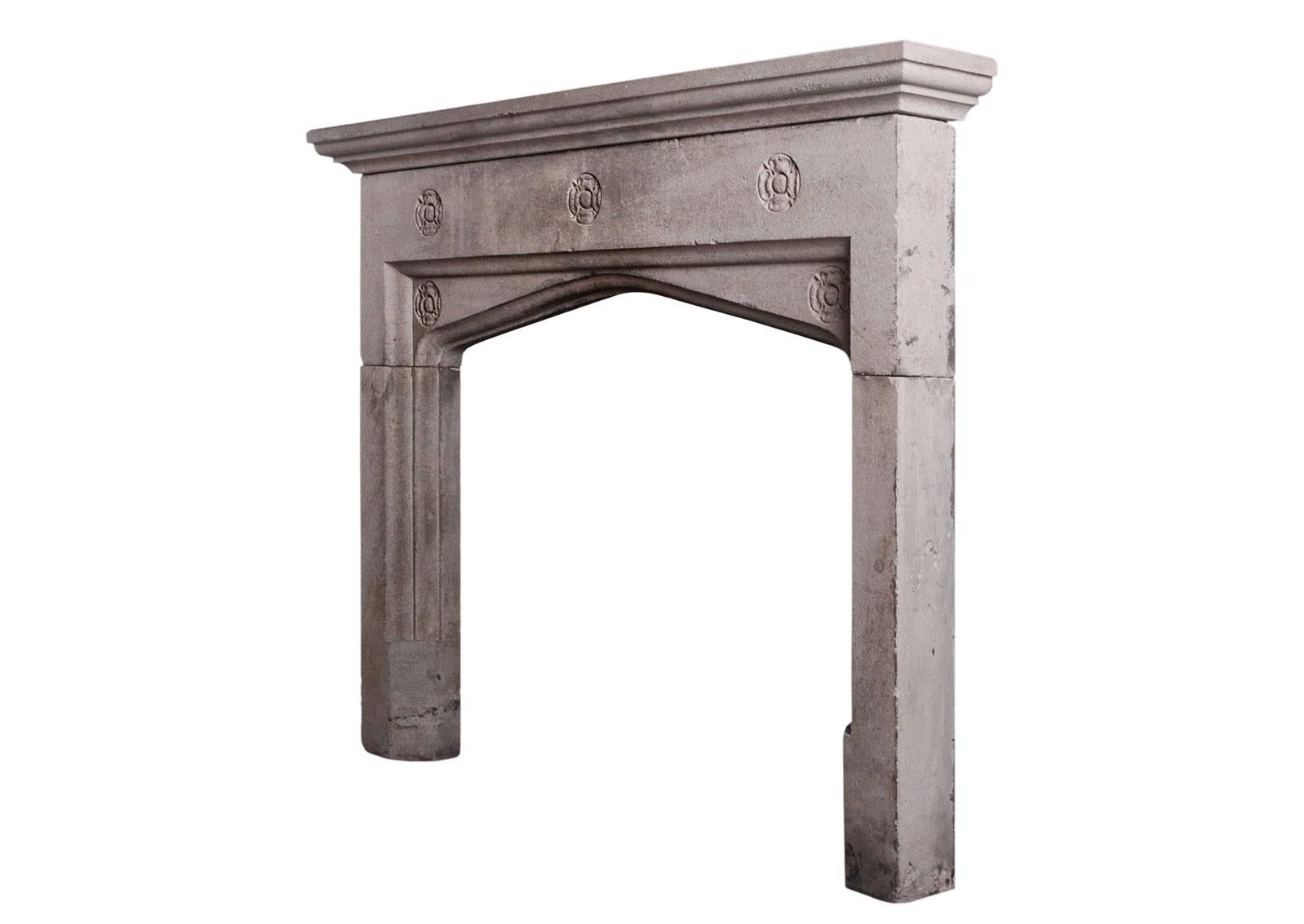 English Carved Bath Stone Fireplace in the Gothic Style