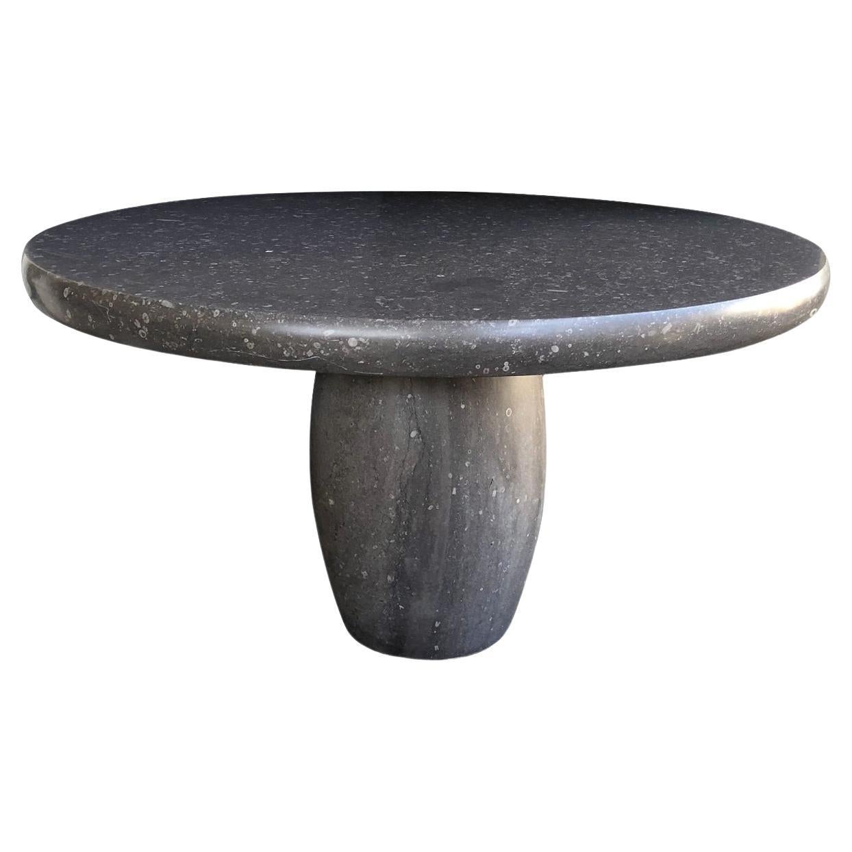 A Carved Belgian Bluestone Round Dining/Center Table with Barrel-form Base For Sale