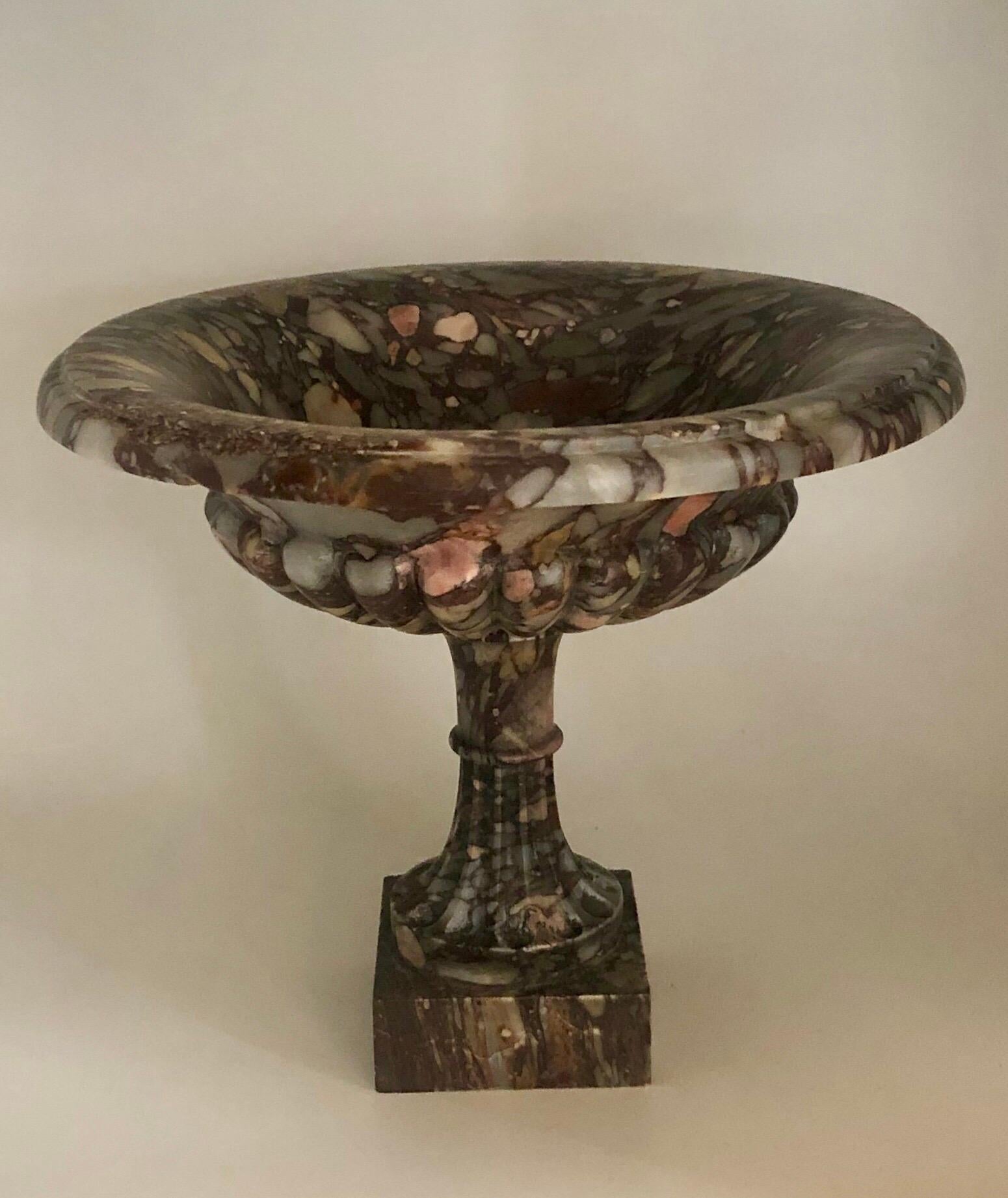 A Carved Breccia Marble Tazza, Italian, 19th Century In Good Condition For Sale In Spencertown, NY