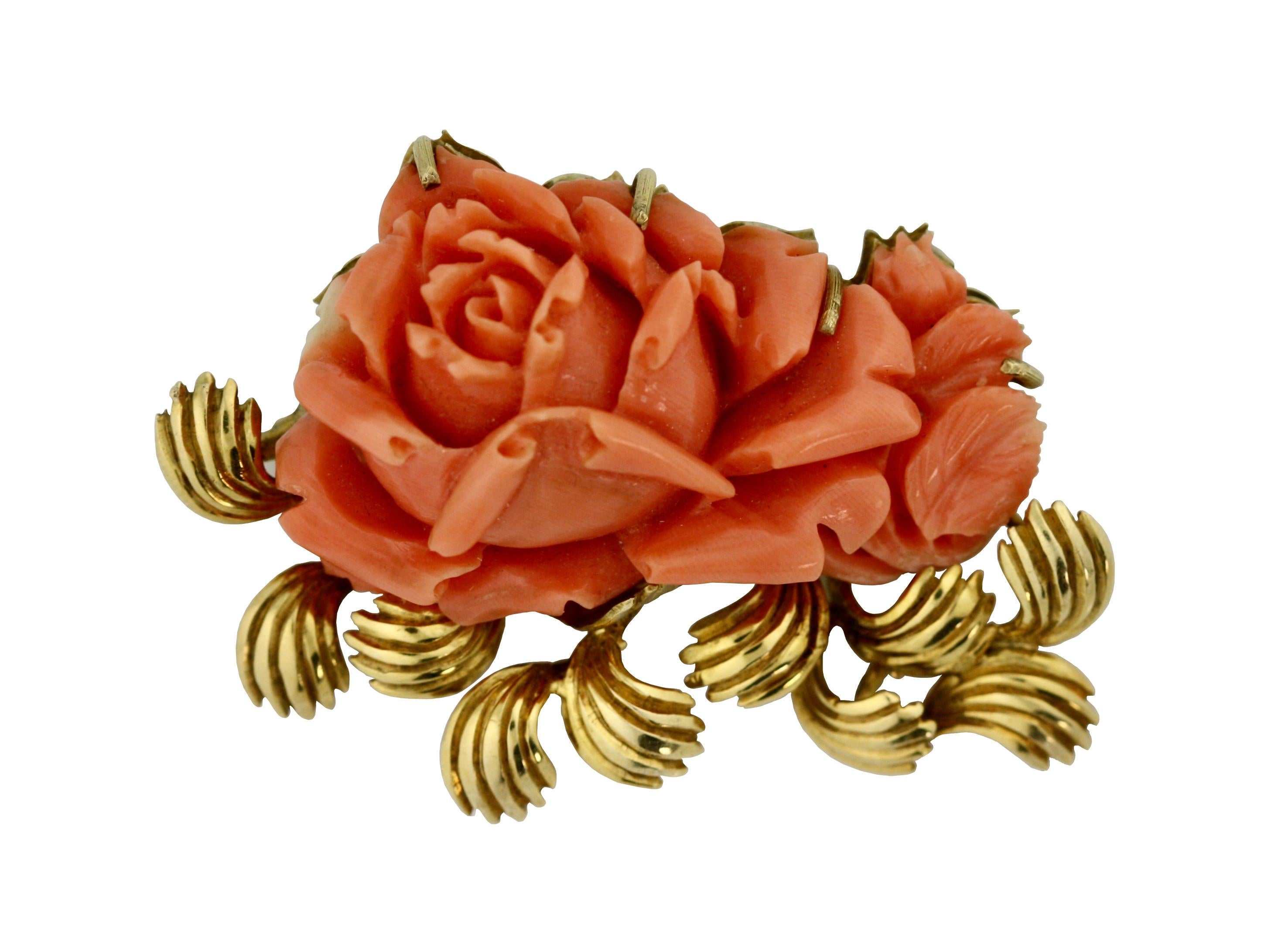 Carved Coral Brooch of a Rose Motif Carved from Coral 2