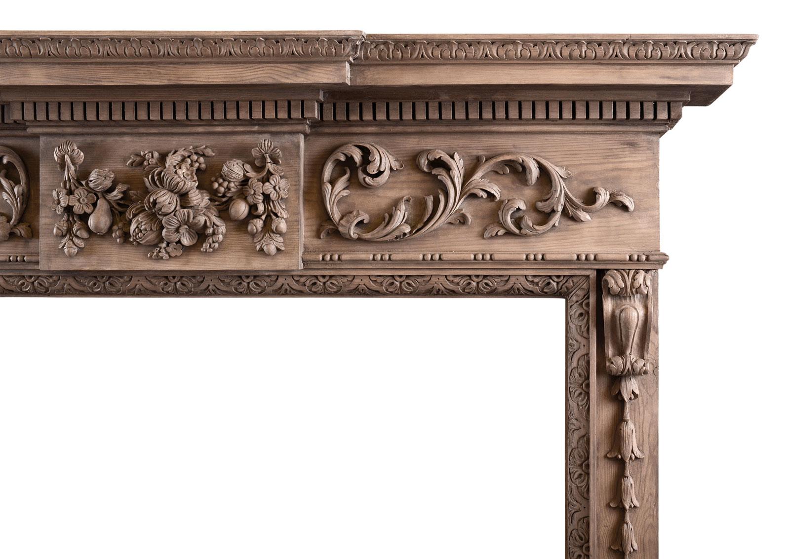 Georgian Carved English Pine Fireplace For Sale