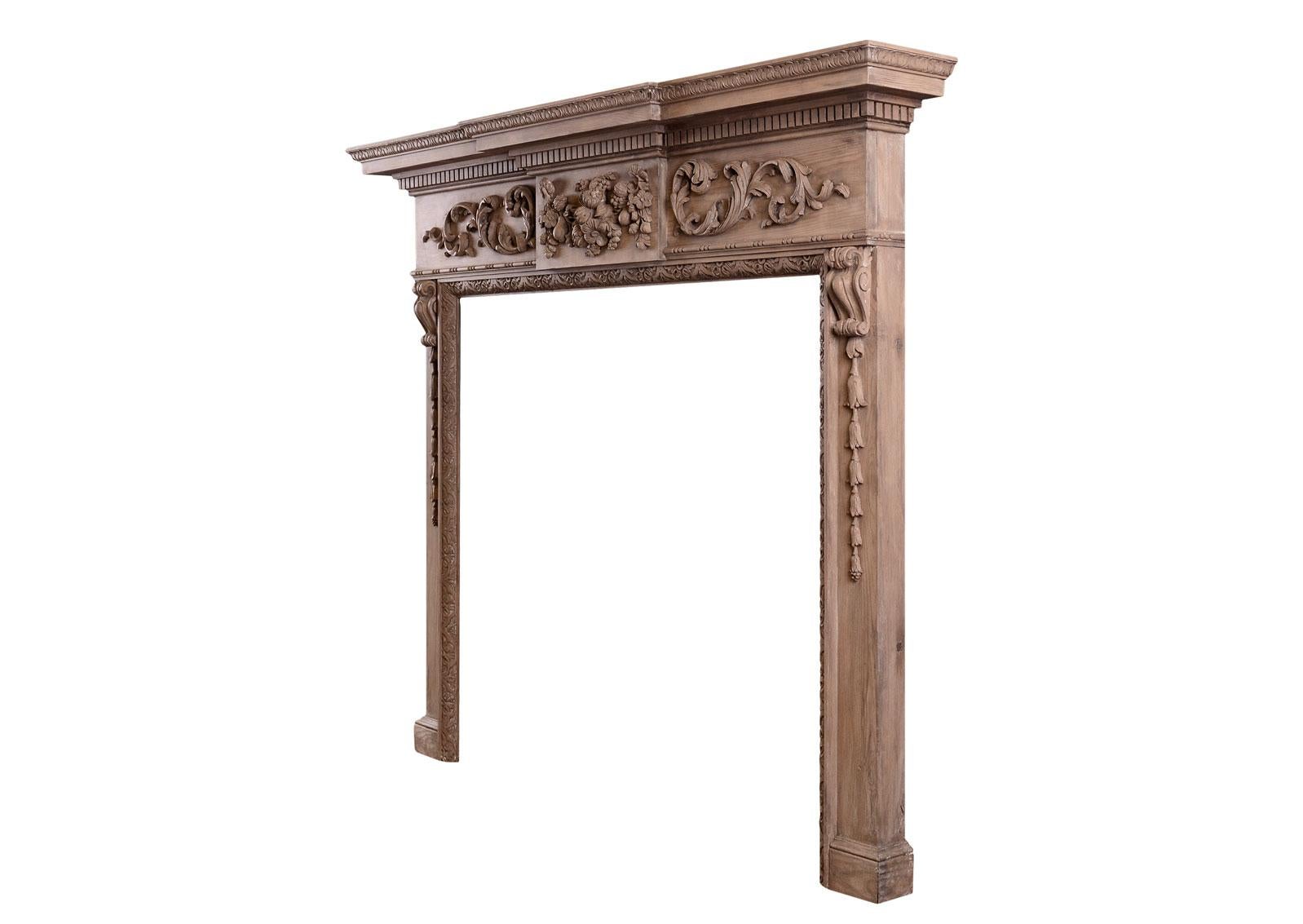 Carved English Pine Fireplace In Good Condition For Sale In London, GB