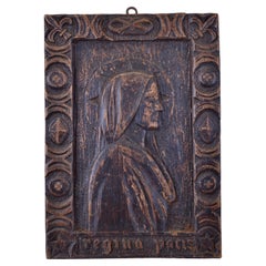 Vintage A carved fir wood bas-relief with the profile of the Virgin Mary - Italy - 1960