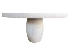 Custom French Limestone Round Dining/Center Table with Barrel-form Base