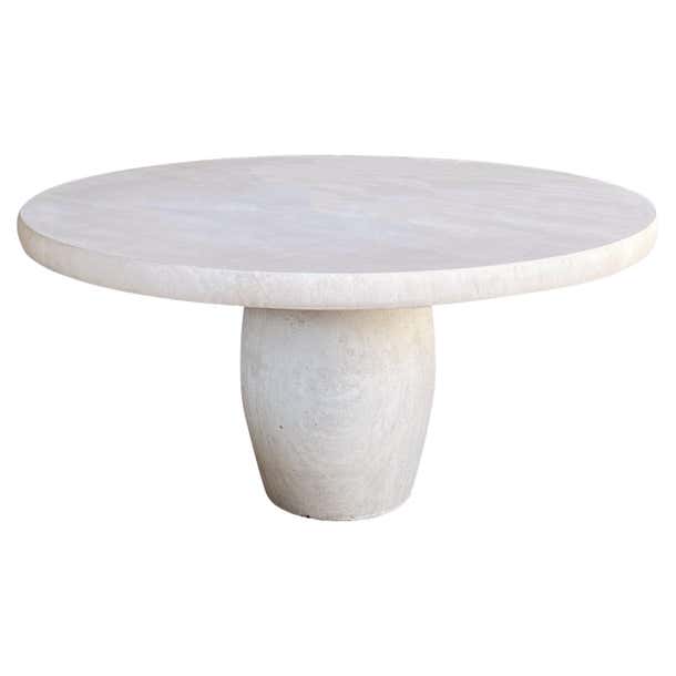 A Carved French Limestone Round Dining/Center Table with Barrel-form ...