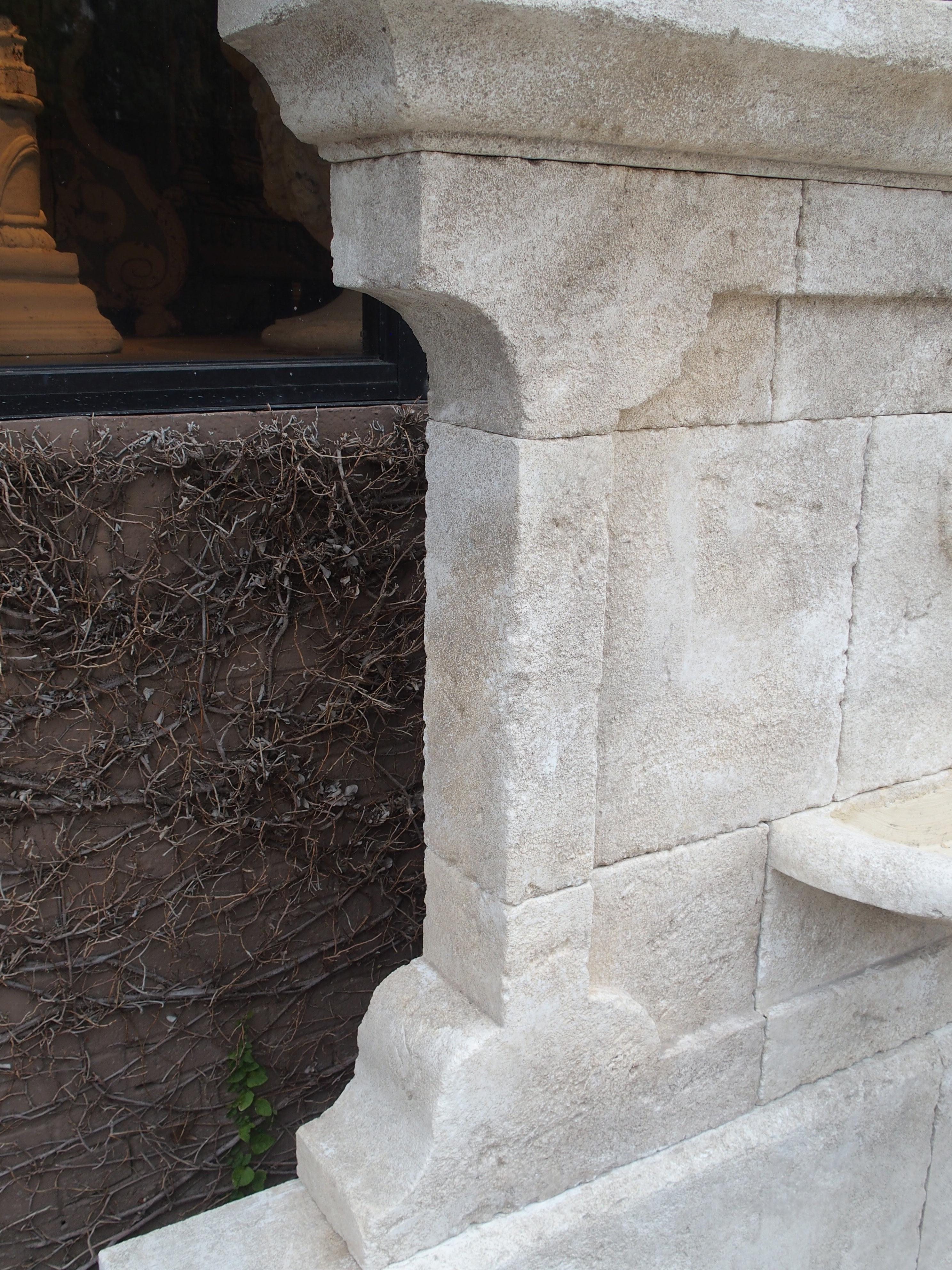 Carved French Stone Wall Fountain with Cast Iron Spout and Spill Bowl 5