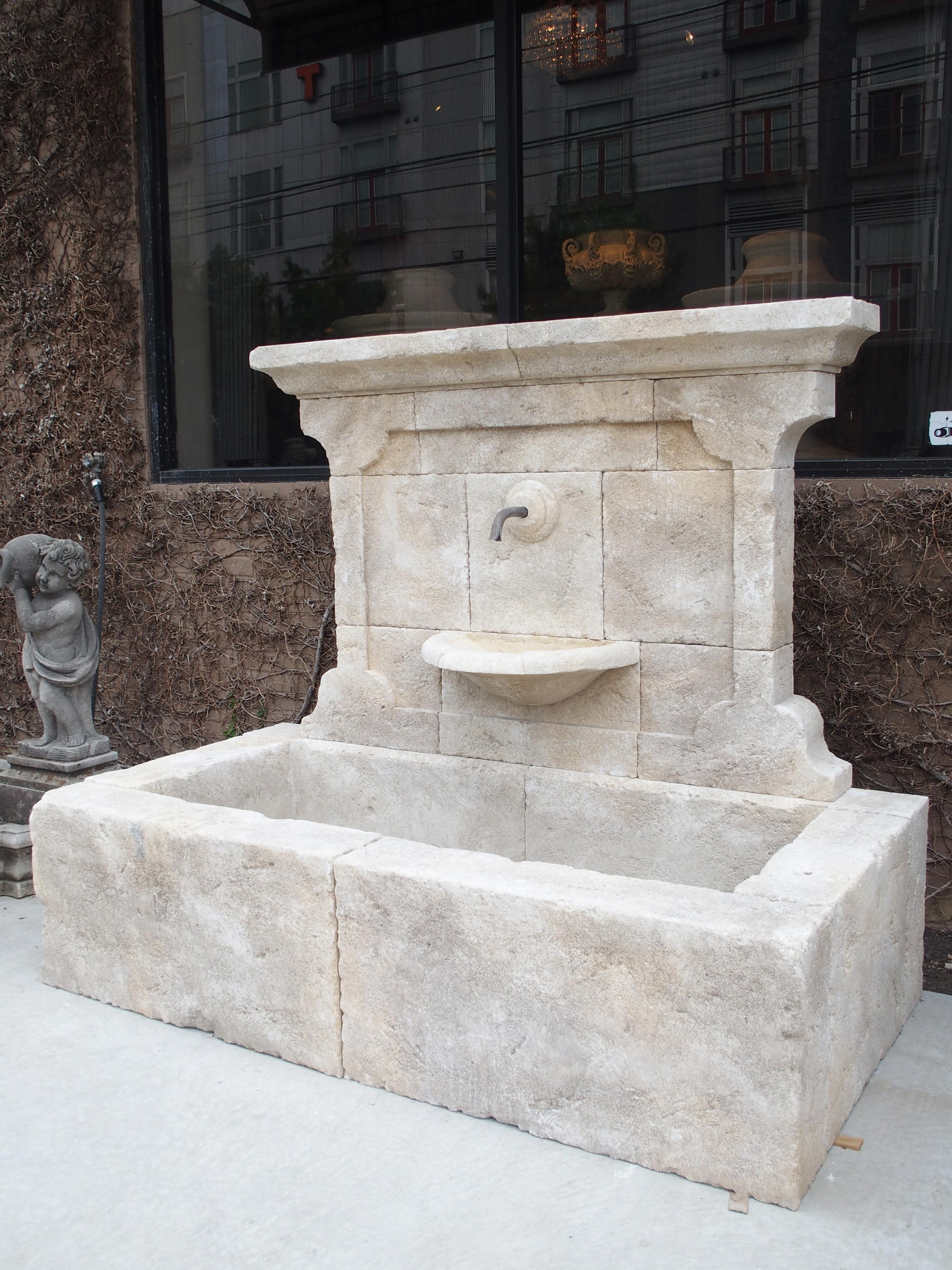 Carved French Stone Wall Fountain with Cast Iron Spout and Spill Bowl 6