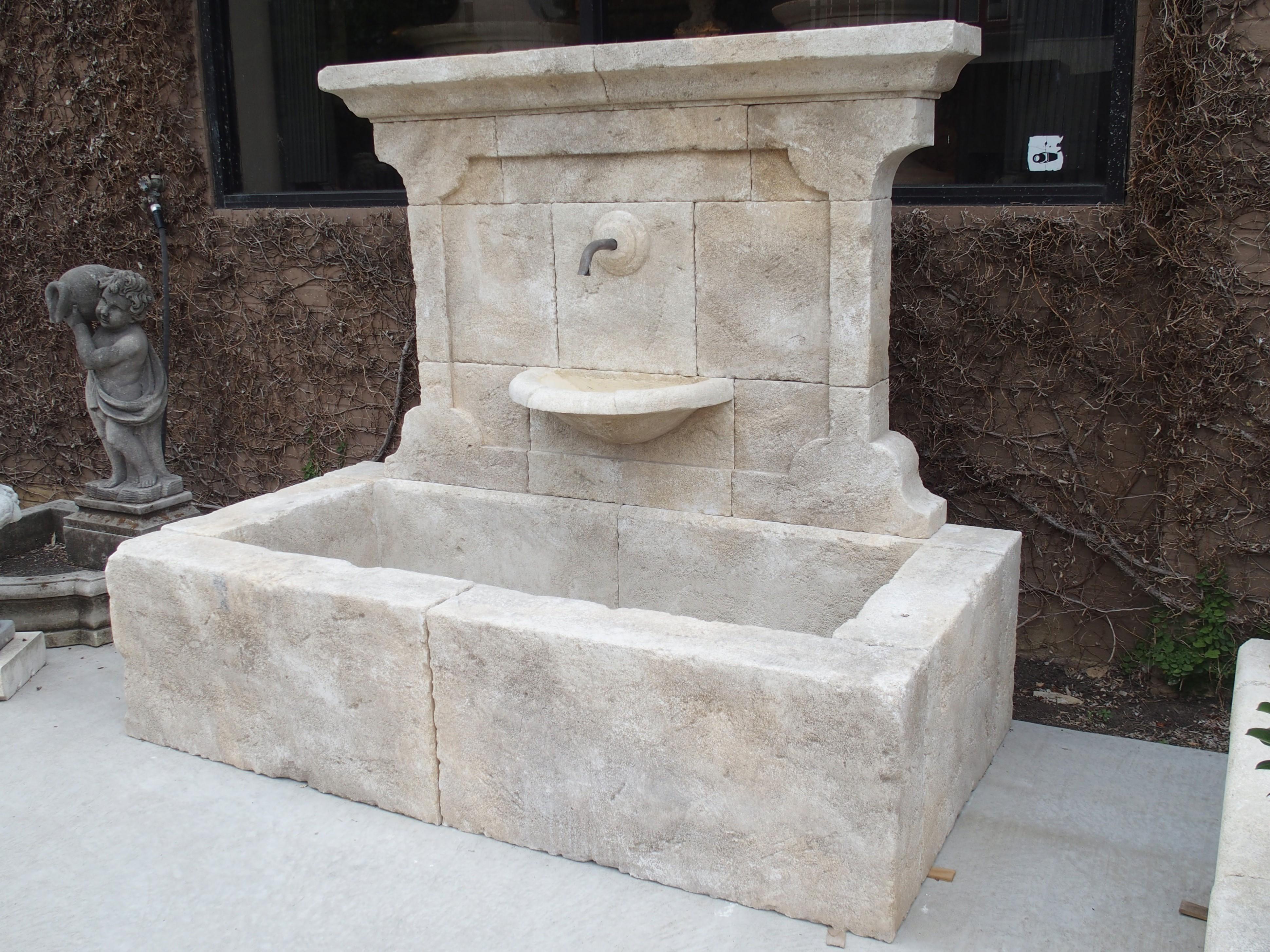 Carved French Stone Wall Fountain with Cast Iron Spout and Spill Bowl 7