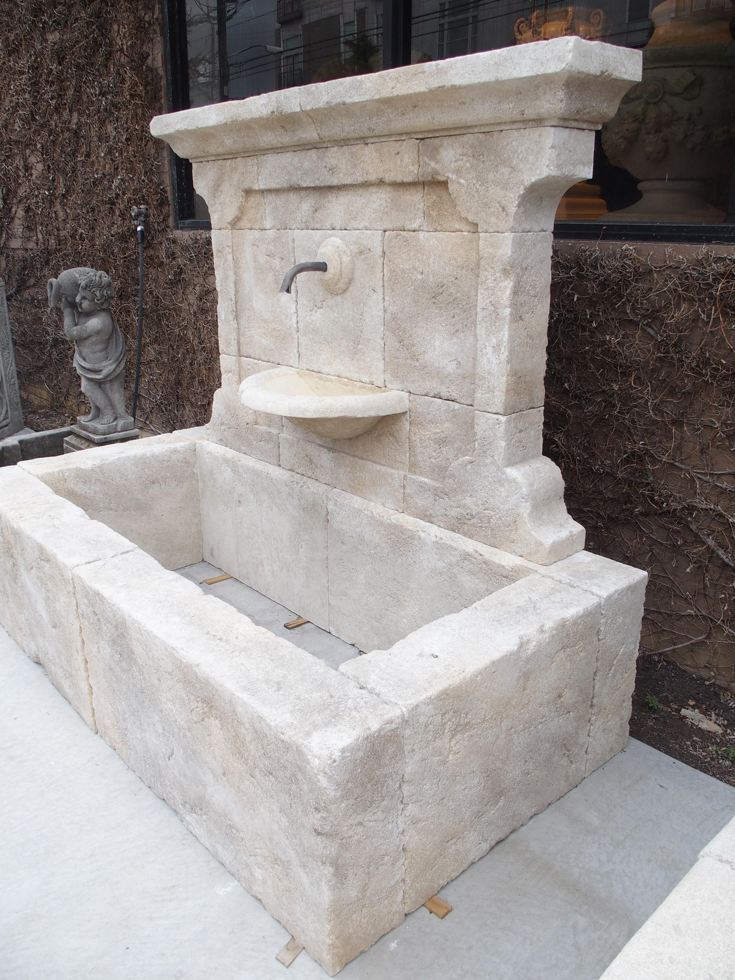 Carved French Stone Wall Fountain with Cast Iron Spout and Spill Bowl 2