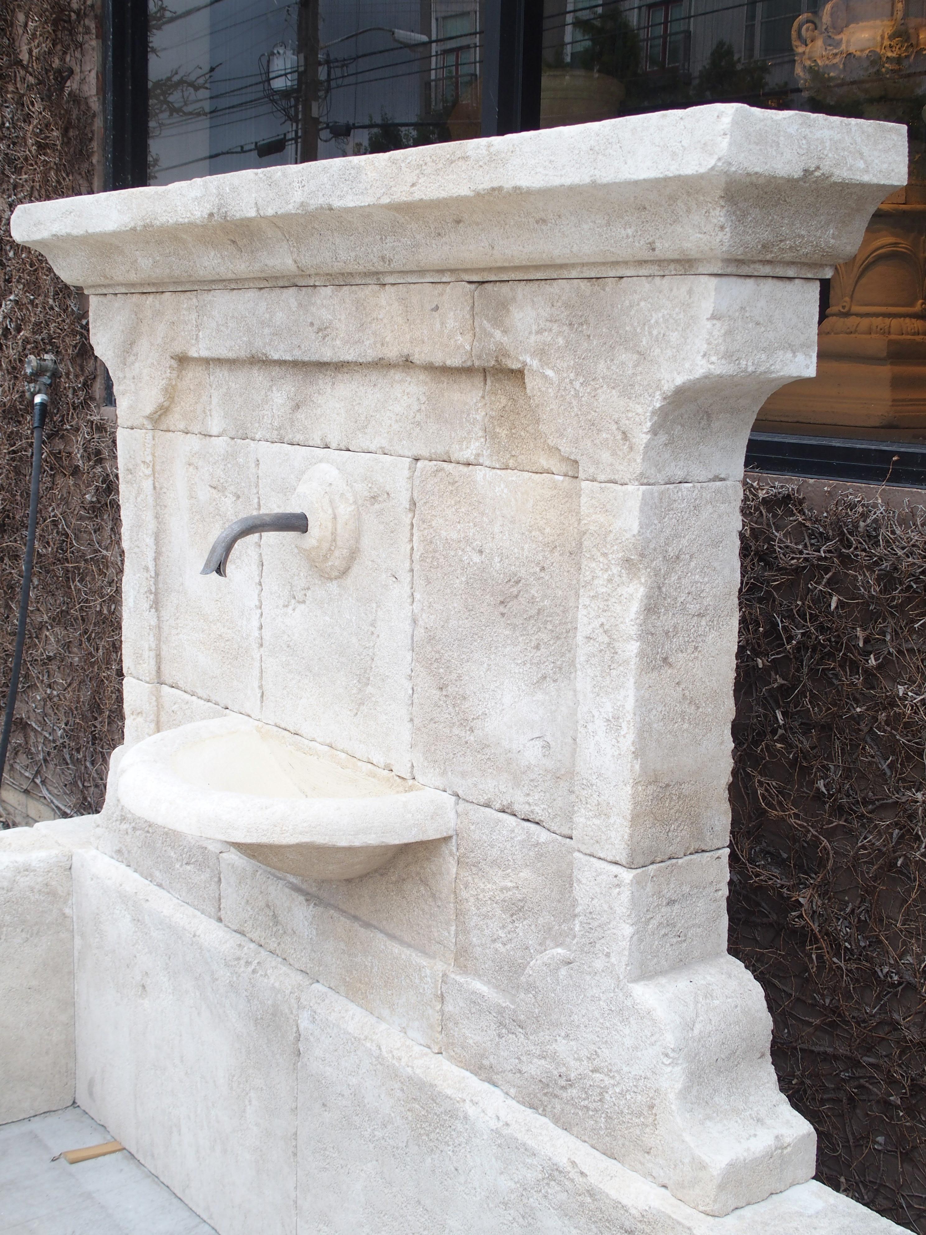 Carved French Stone Wall Fountain with Cast Iron Spout and Spill Bowl 3