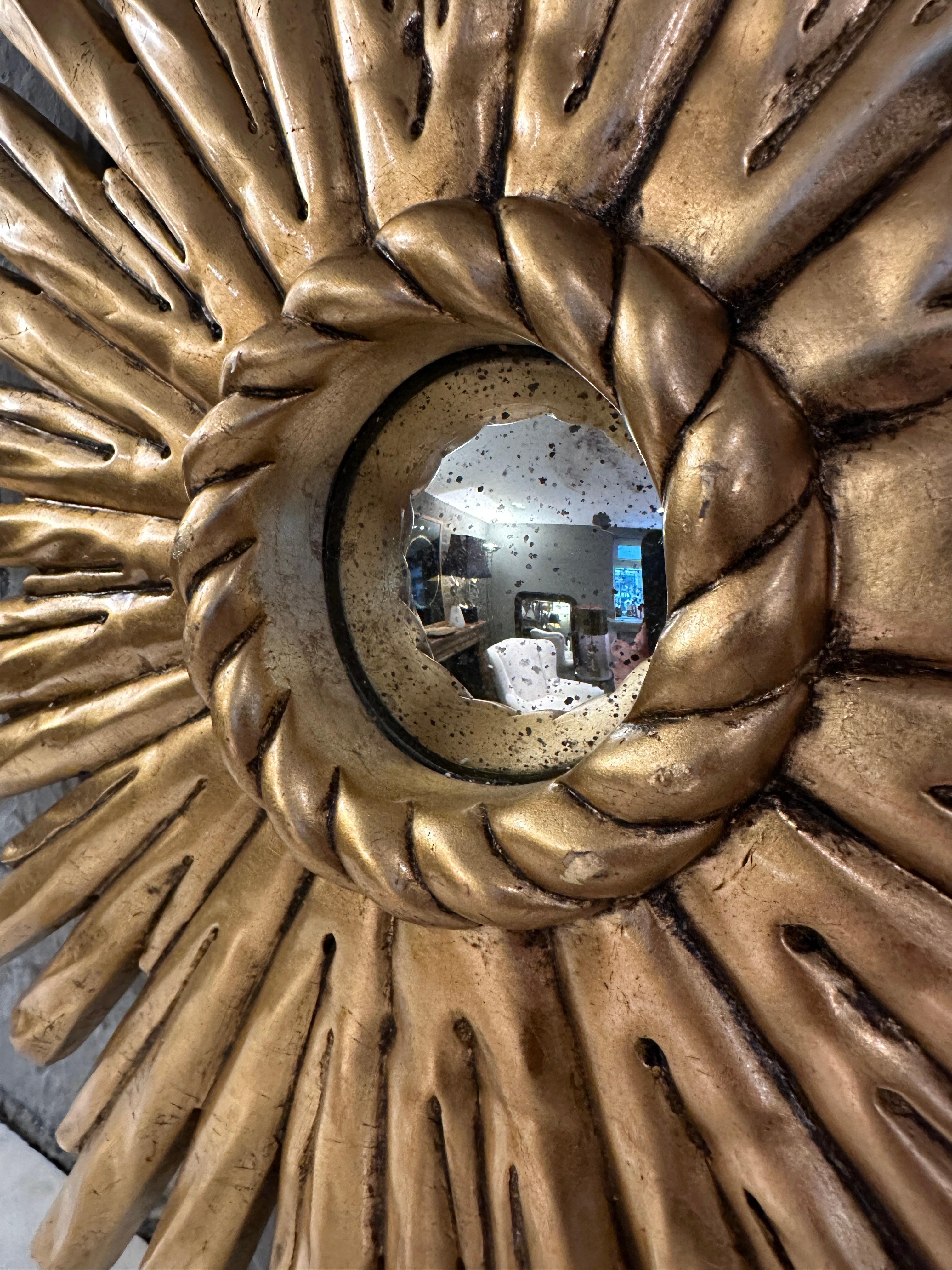 Mid-Century Modern A Carved Giltwood Sunburst Mirror  For Sale