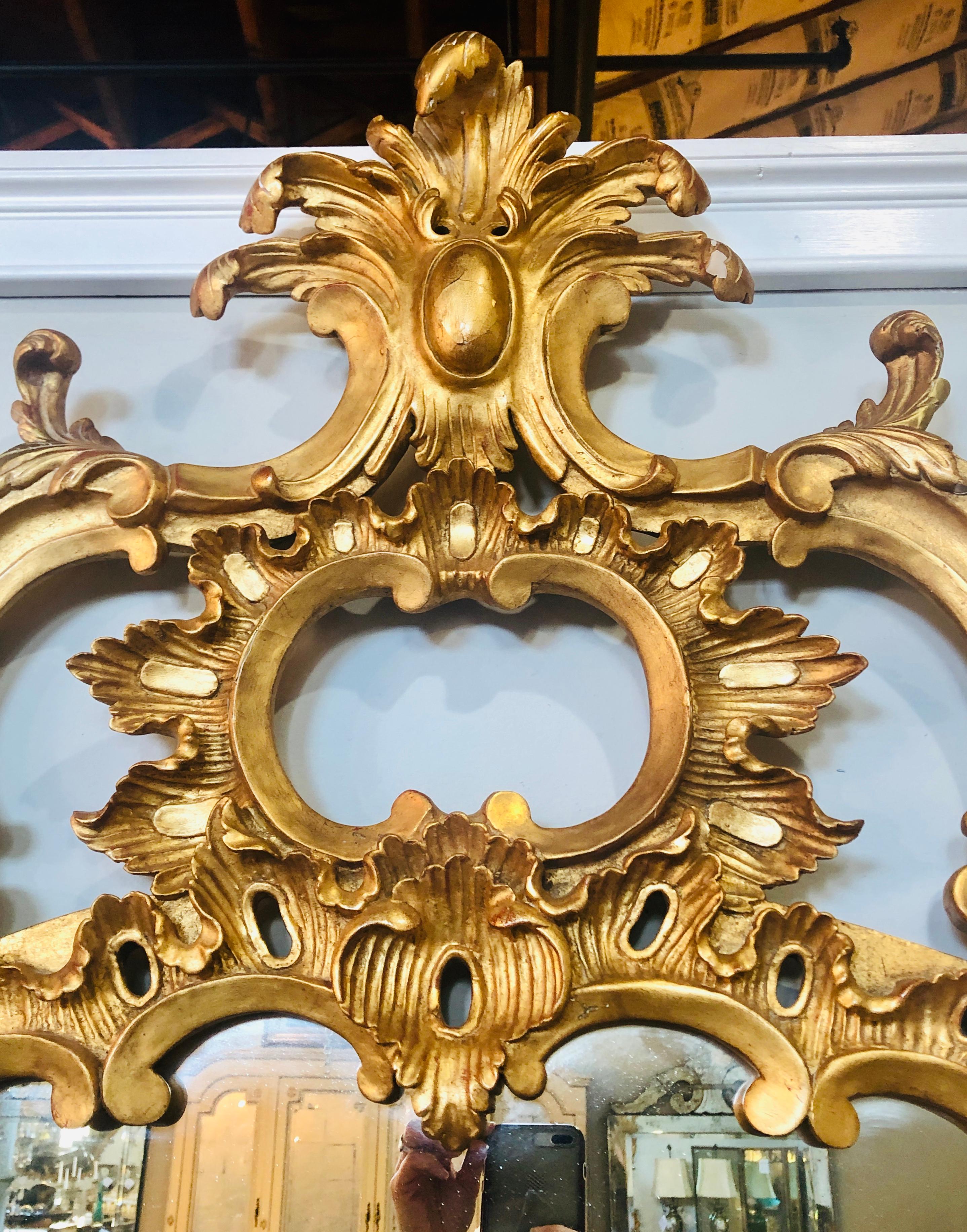 Carved Gilt Gold Leaf Italian Wall or Console Mirror in Rococo Renaissance Form 7