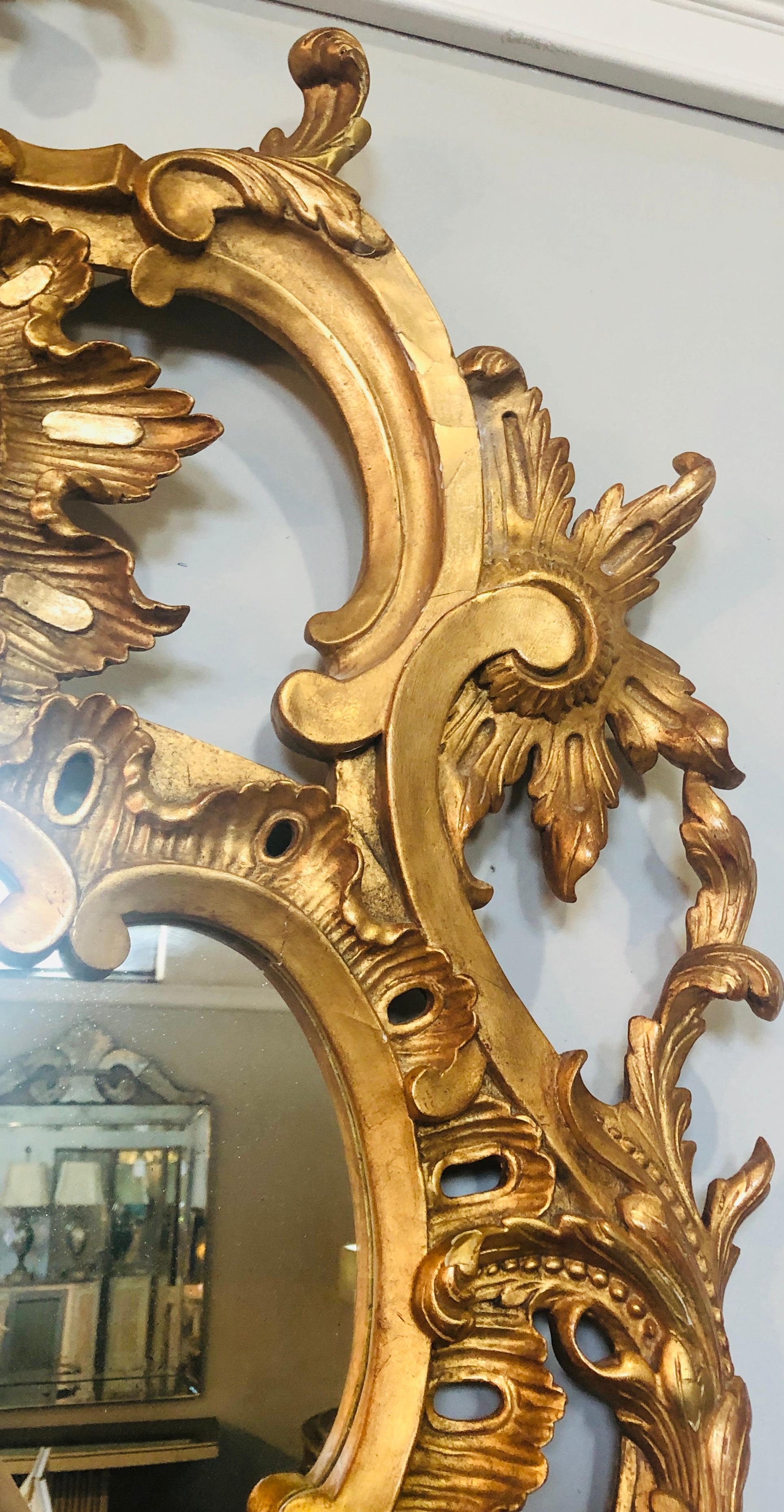 Carved Gilt Gold Leaf Italian Wall or Console Mirror in Rococo Renaissance Form 8