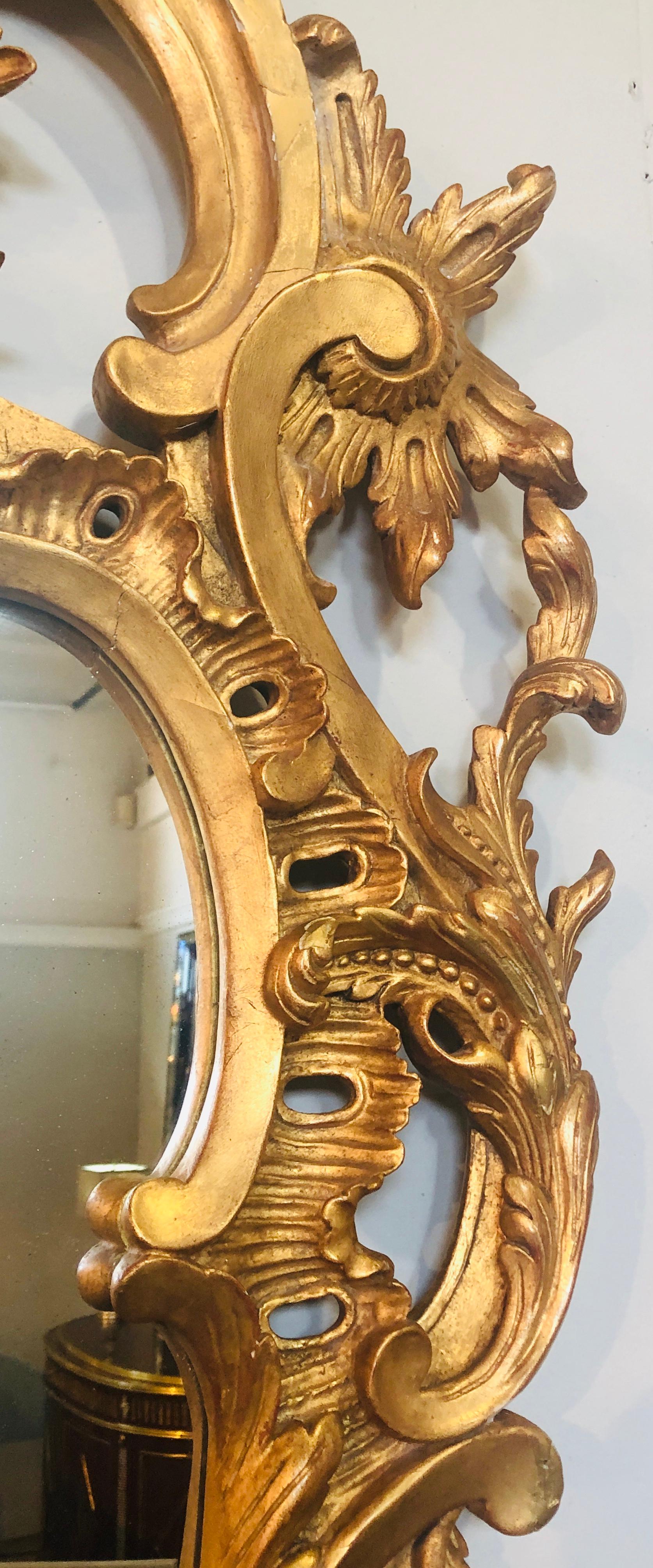 Carved Gilt Gold Leaf Italian Wall or Console Mirror in Rococo Renaissance Form 9