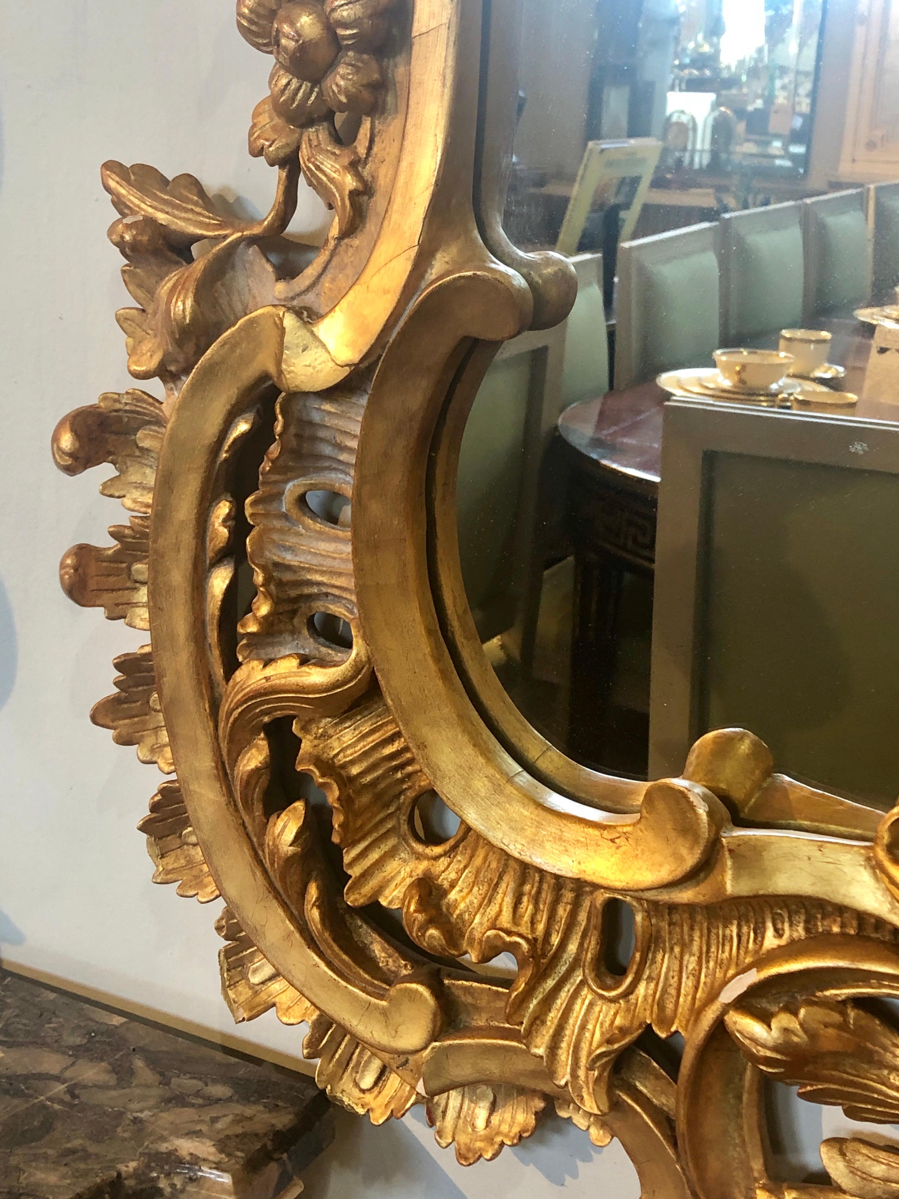 20th Century Carved Gilt Gold Leaf Italian Wall or Console Mirror in Rococo Renaissance Form