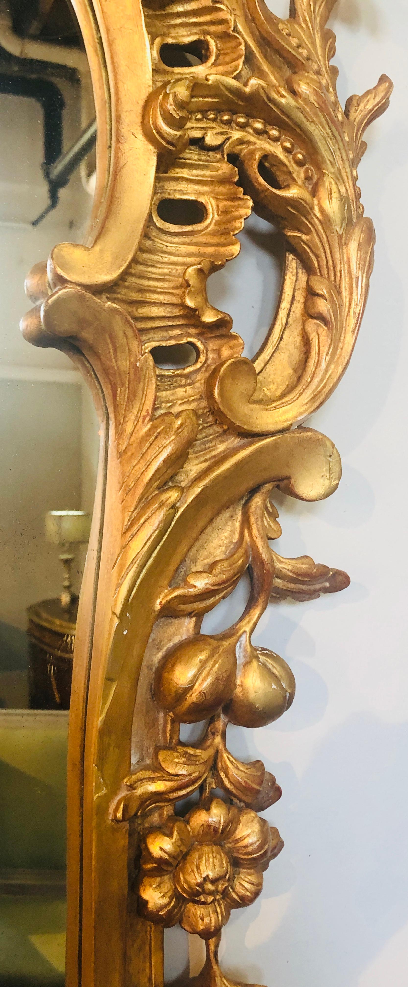 Carved Gilt Gold Leaf Italian Wall or Console Mirror in Rococo Renaissance Form 2