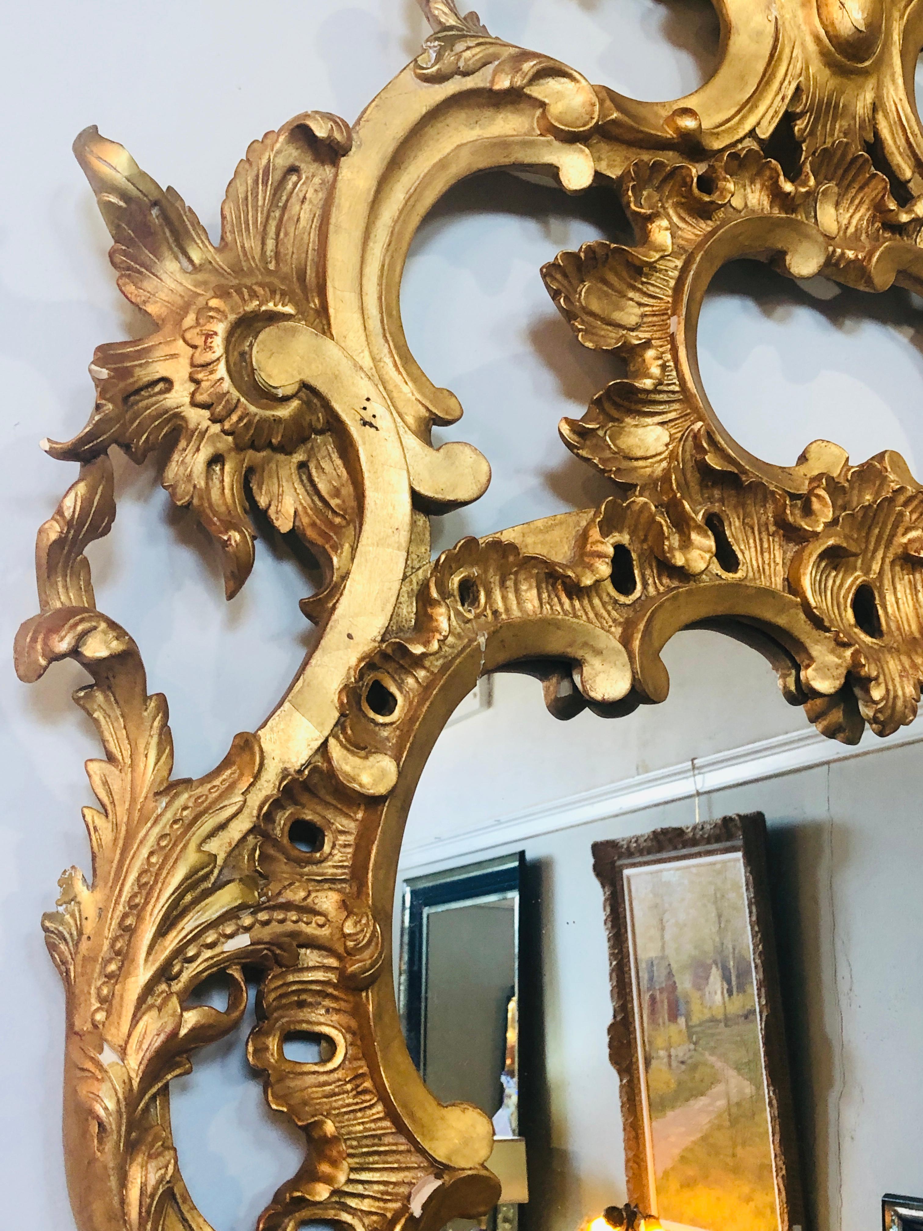 Carved Gilt Gold Leaf Italian Wall or Console Mirror in Rococo Renaissance Form 4