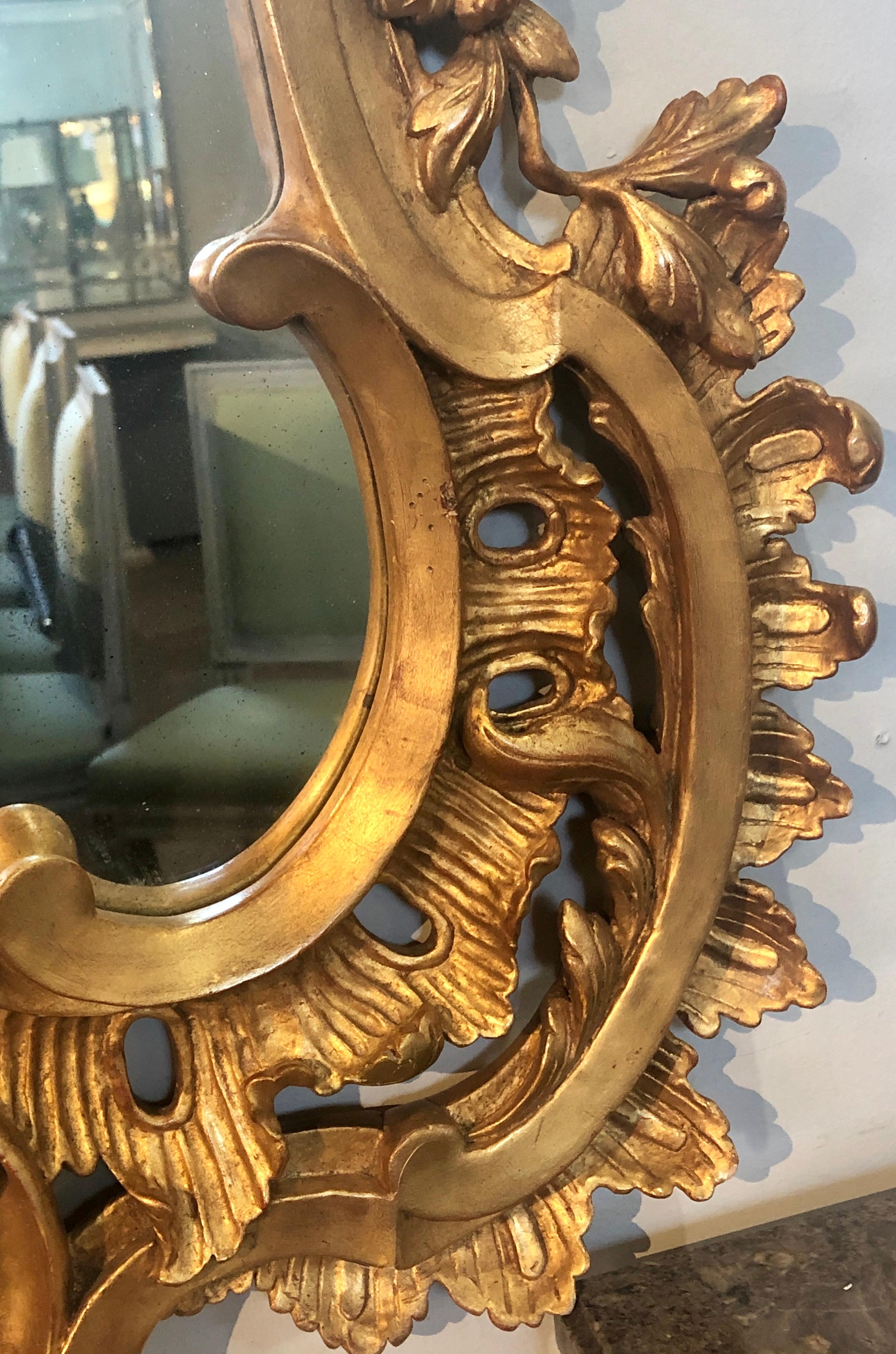 Carved Gilt Gold Leaf Italian Wall or Console Mirror in Rococo Renaissance Form 5