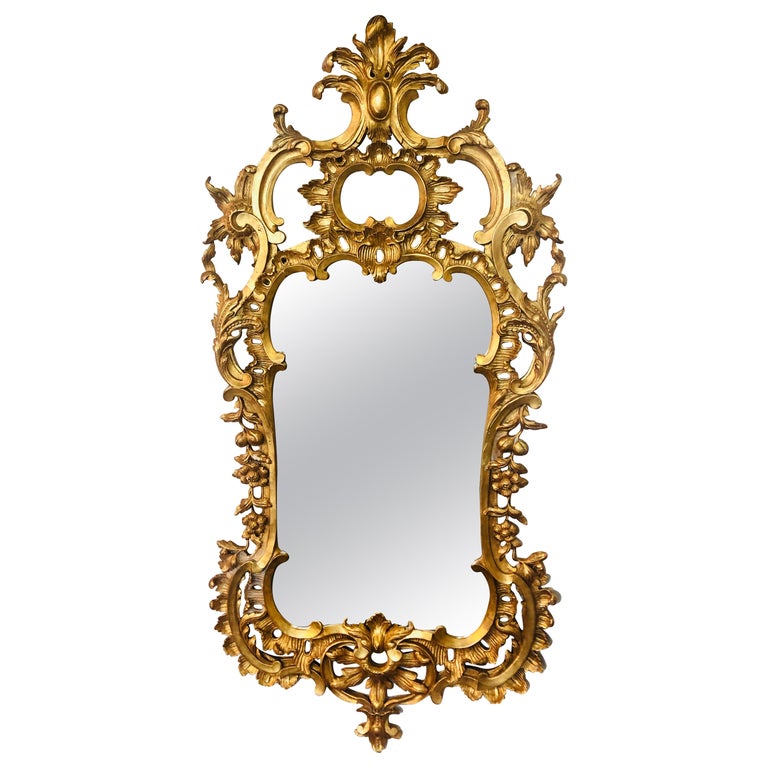 Carved Gilt Gold Leaf Italian Wall or Console Mirror in Rococo ...