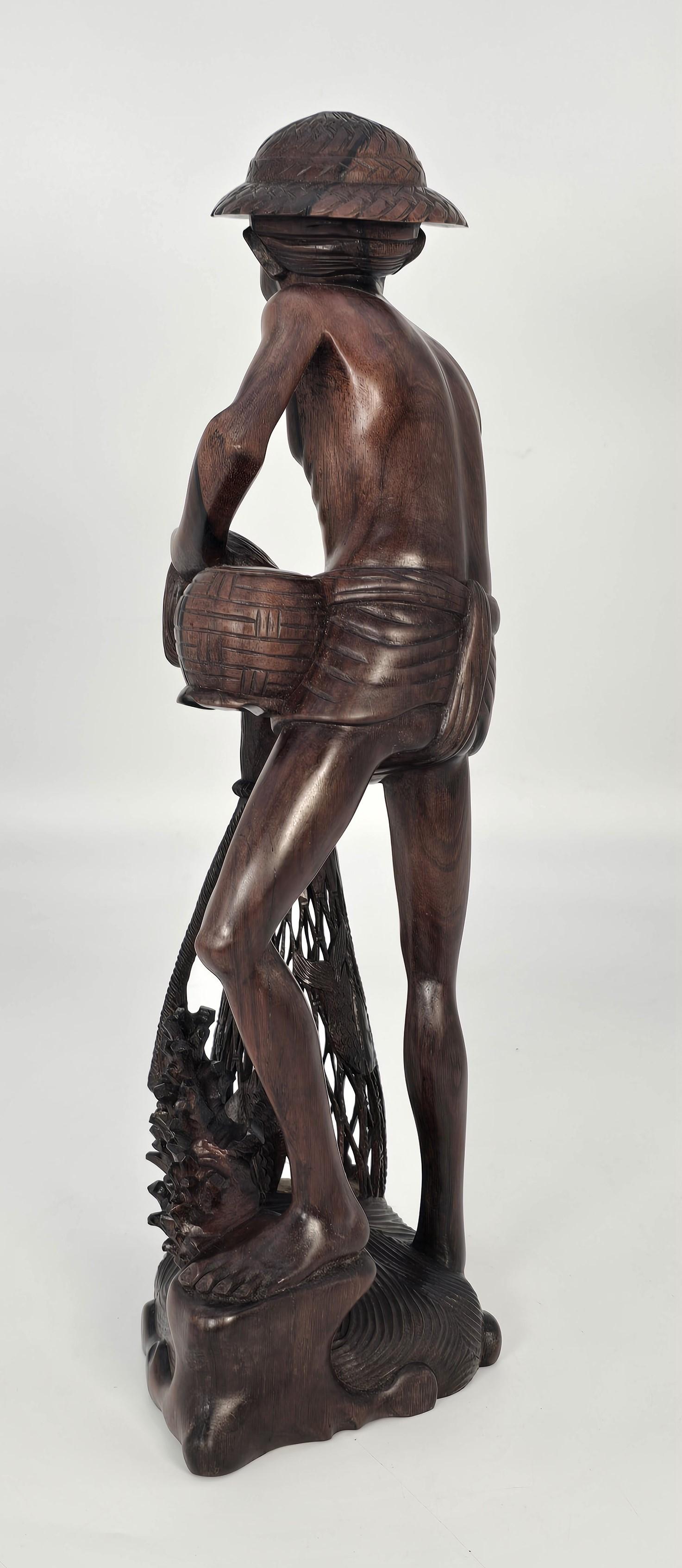 Geschnitzte Hartholzfigur eines Fischers um 1900 im Zustand „Gut“ im Angebot in Central England, GB