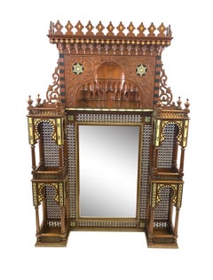 Carved Hardwood Hanging Mirror, Ottoman-Damascus, 19th Century