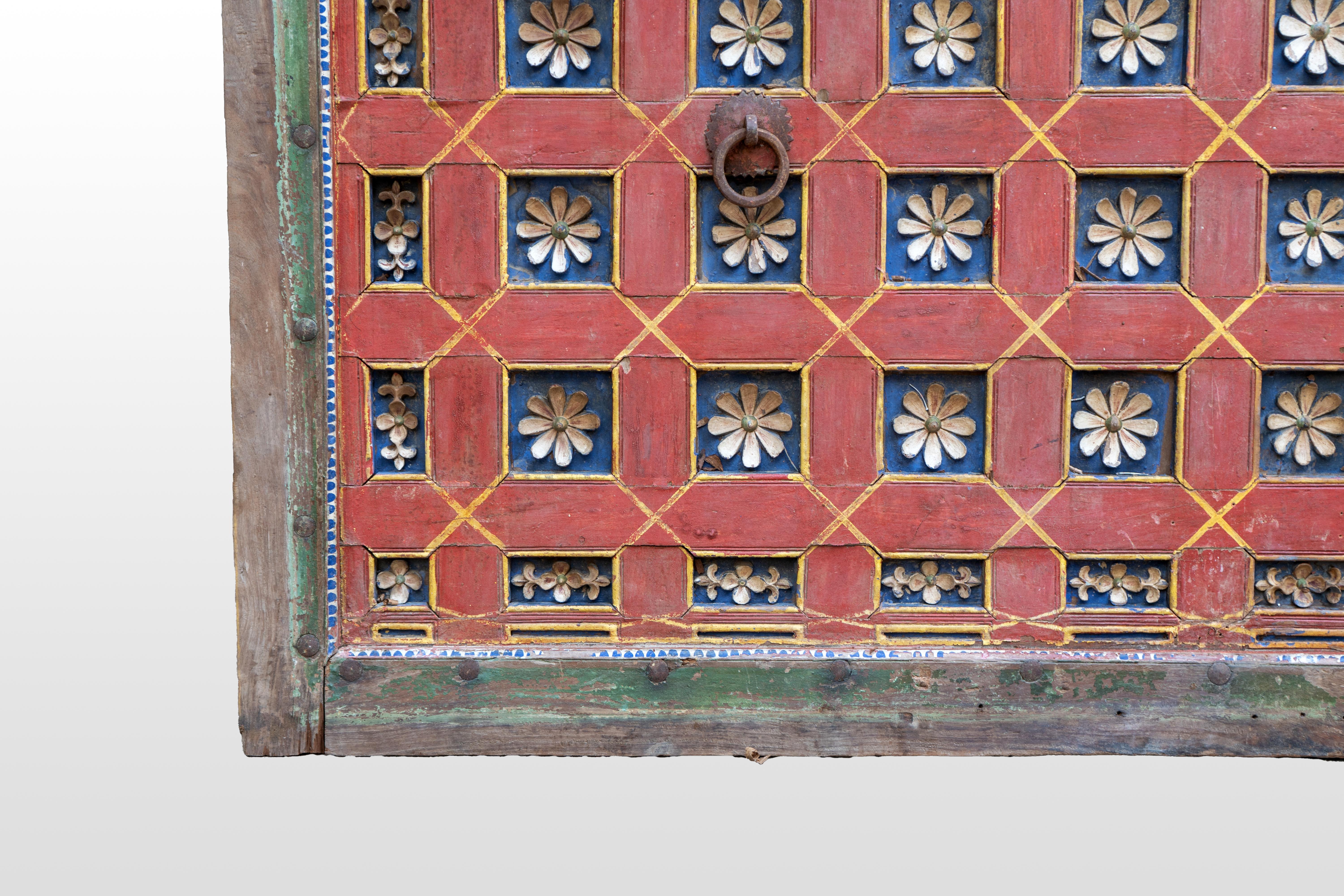 Teak A Carved Indian Ceiling Panel with Lotus Flowers Motif