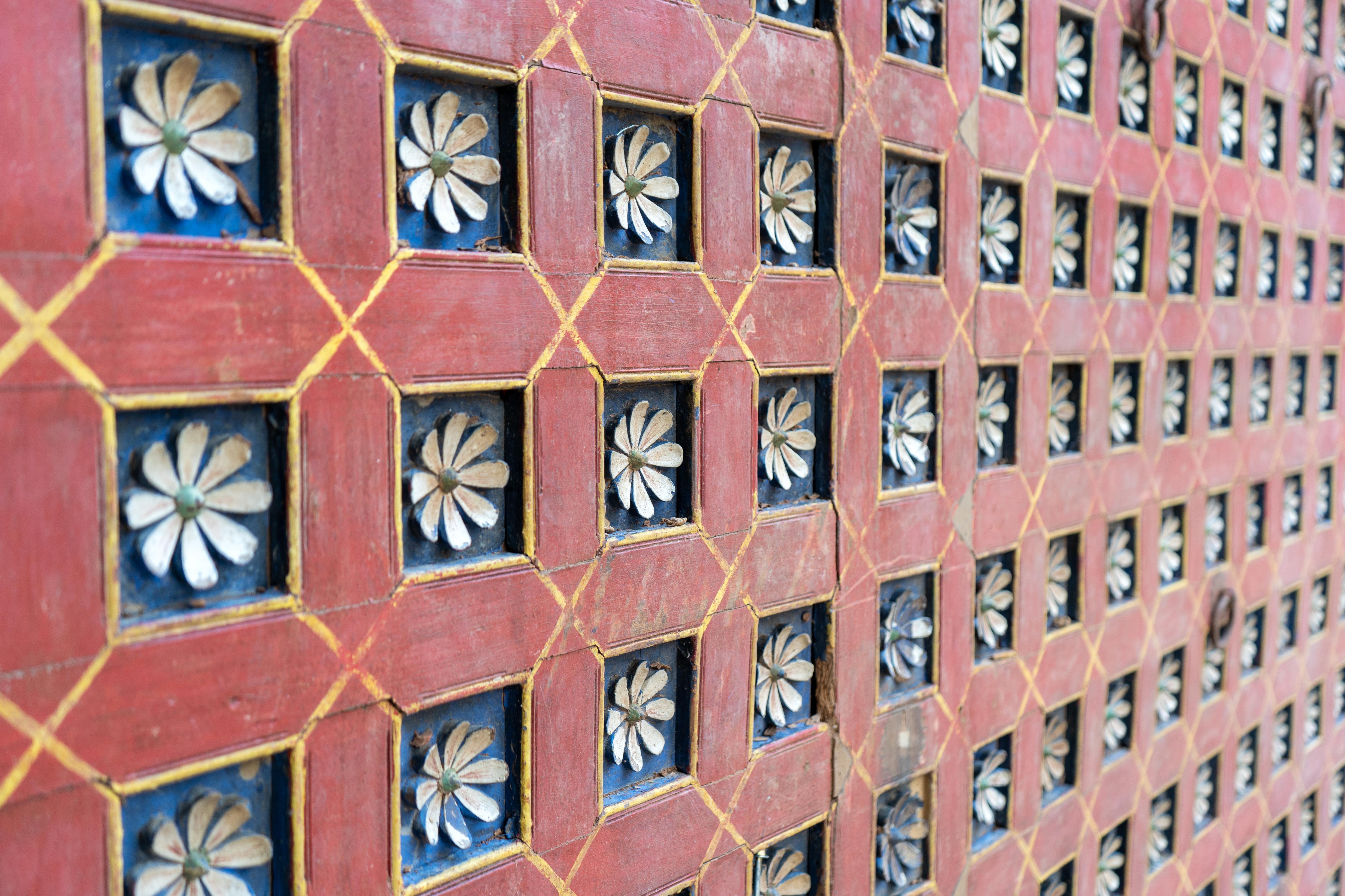 A Carved Indian Ceiling Panel with Lotus Flowers Motif 2