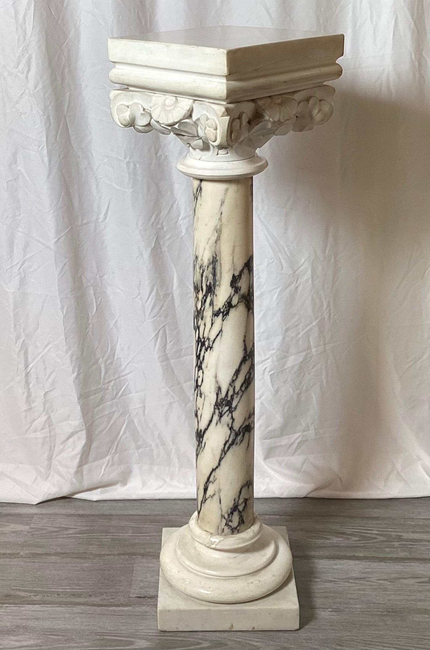 A Carved Italian Marble Pedestal Circa 1900 In Good Condition For Sale In Lambertville, NJ