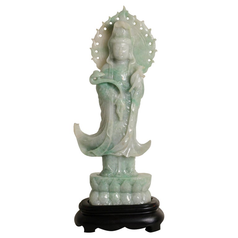 Carved Jade Figure of Guanyin, Chinese at 1stDibs