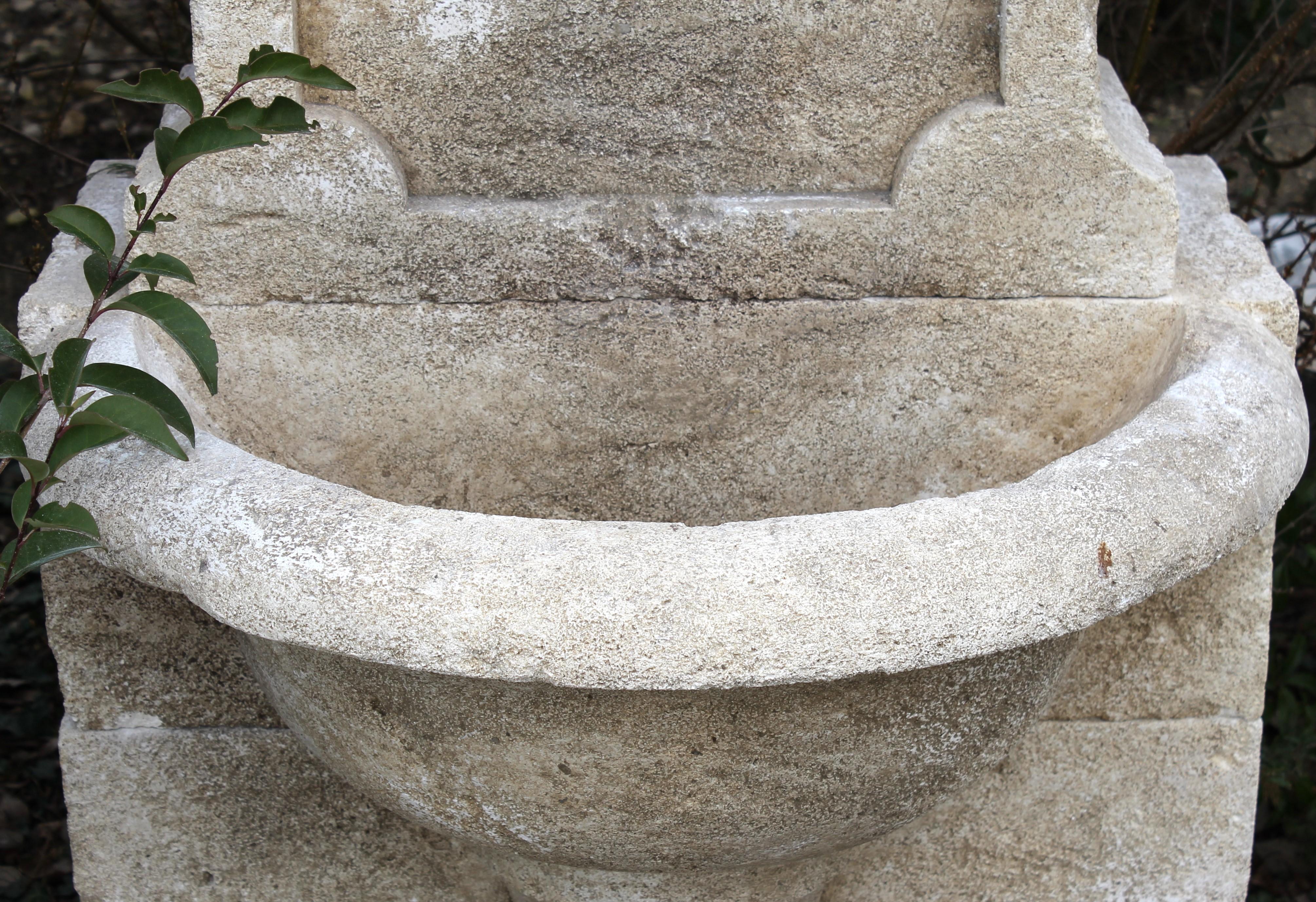 French A Carved Large-Block Limestone Wall Fountain from the Luberon, Provence, France
