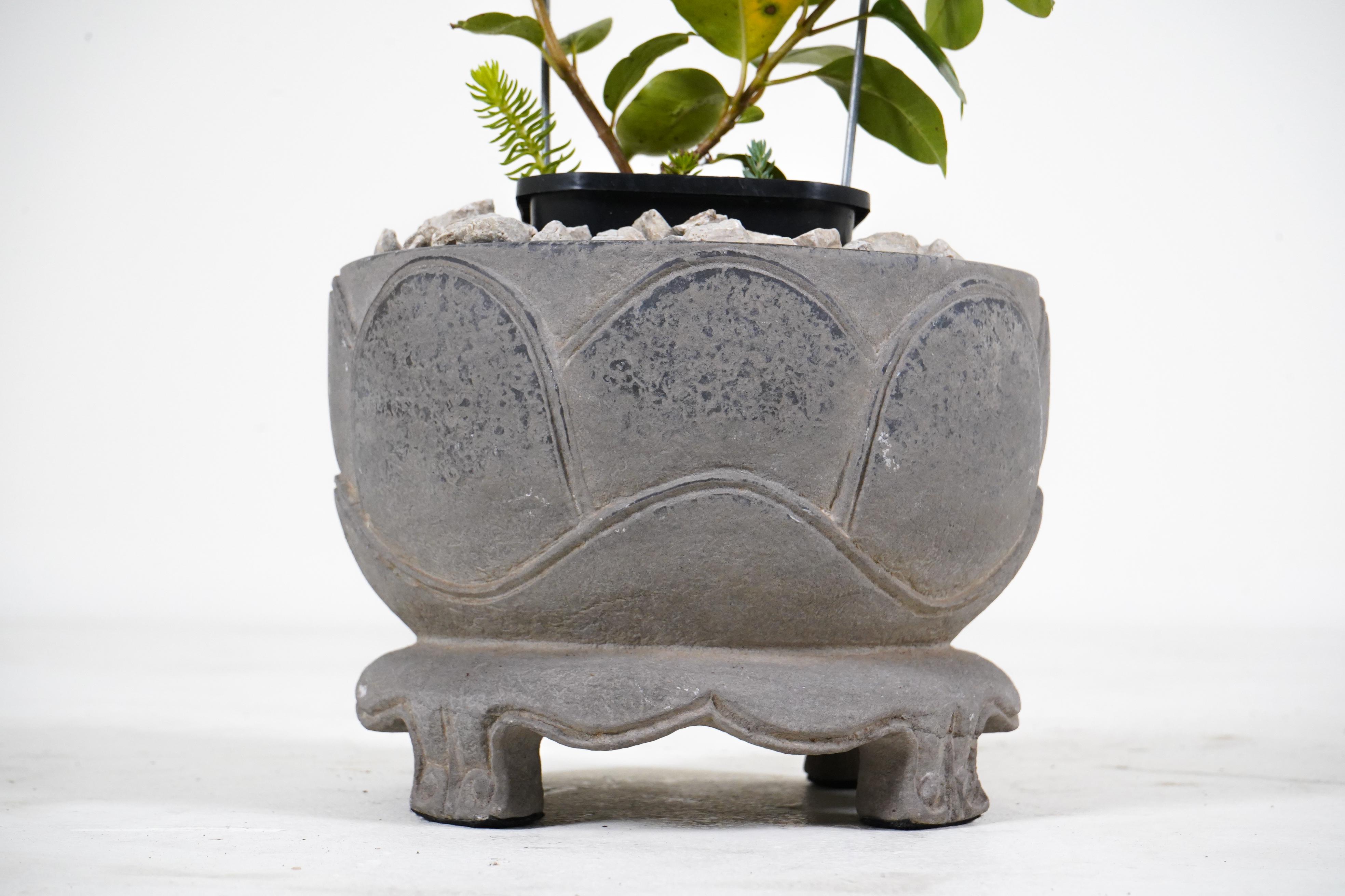 Limestone A Carved limestone Lotus Flower Pot